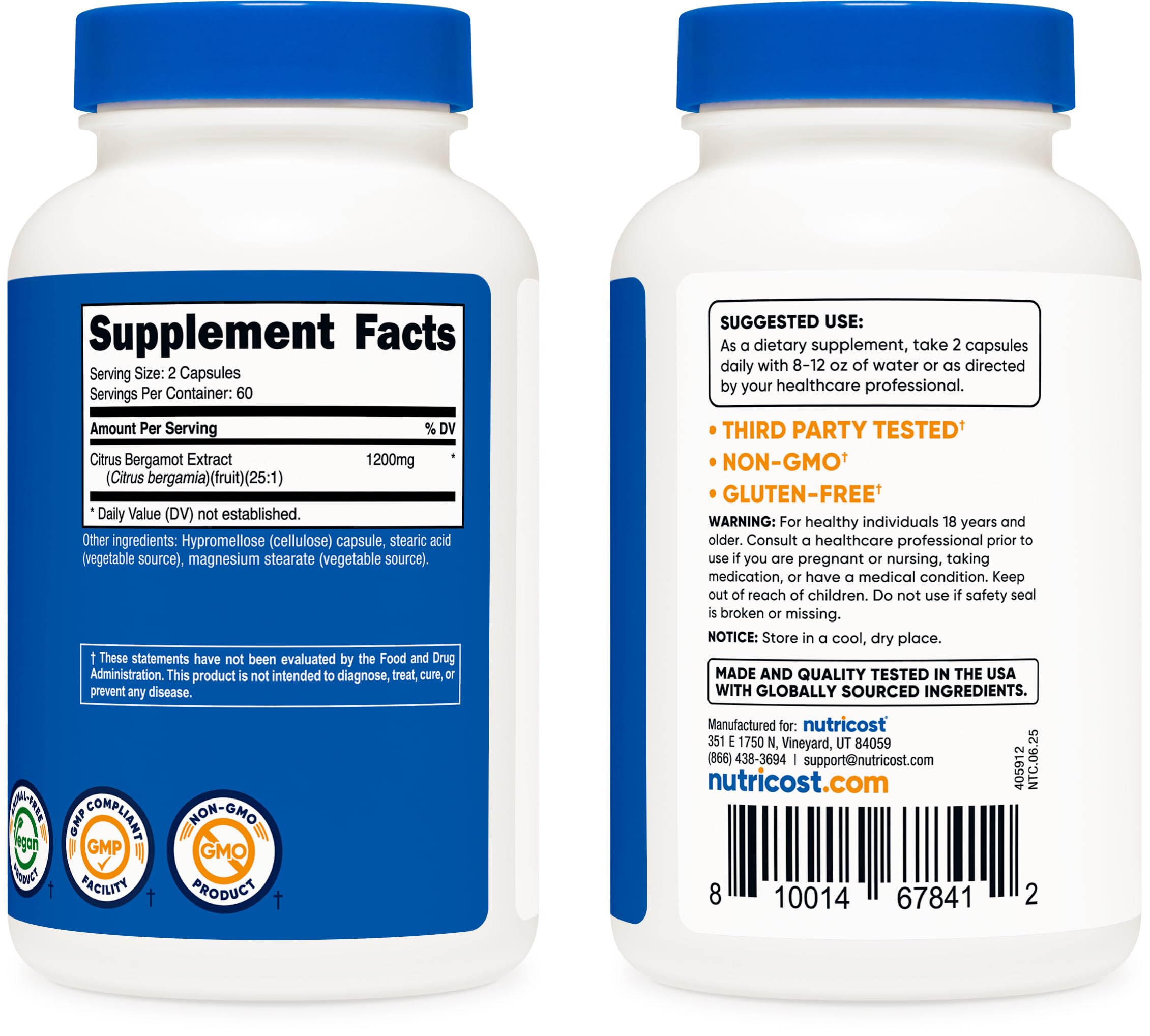 Nutricost Citrus Bergamot Capsules 1,200 mg – 25:1 Extract, 60 Servings (Pack of 2)