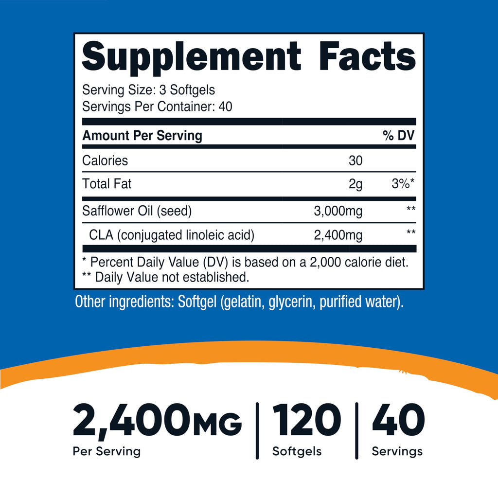 Nutricost CLA (Conjugated Linoleic Acid) 2,400mg - 120 Softgels | Gluten Free, Non-GMO, 800mg Per Softgel