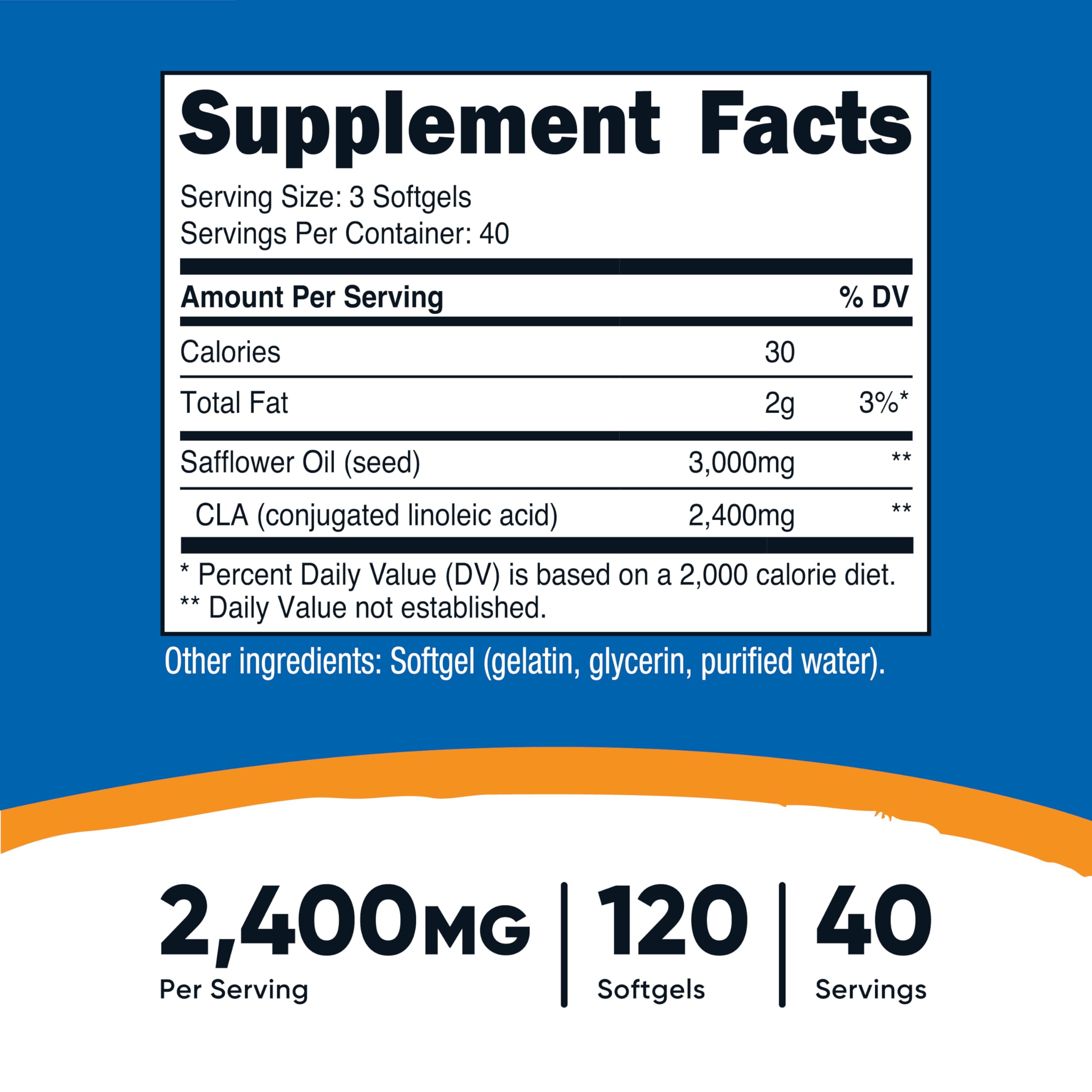 Nutricost CLA (Conjugated Linoleic Acid) 2,400mg - 120 Softgels | Gluten Free, Non-GMO, 800mg Per Softgel
