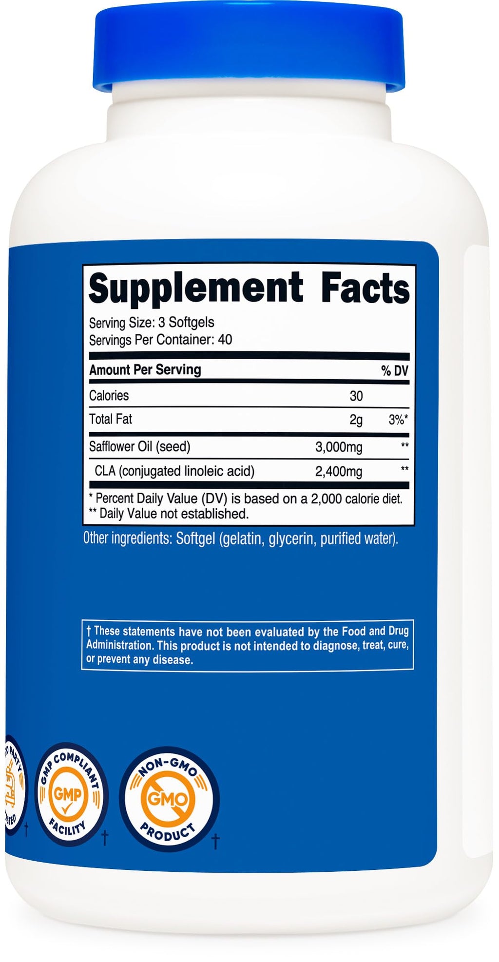 Nutricost CLA (Conjugated Linoleic Acid) 2,400mg - 120 Softgels | Gluten Free, Non-GMO, 800mg Per Softgel
