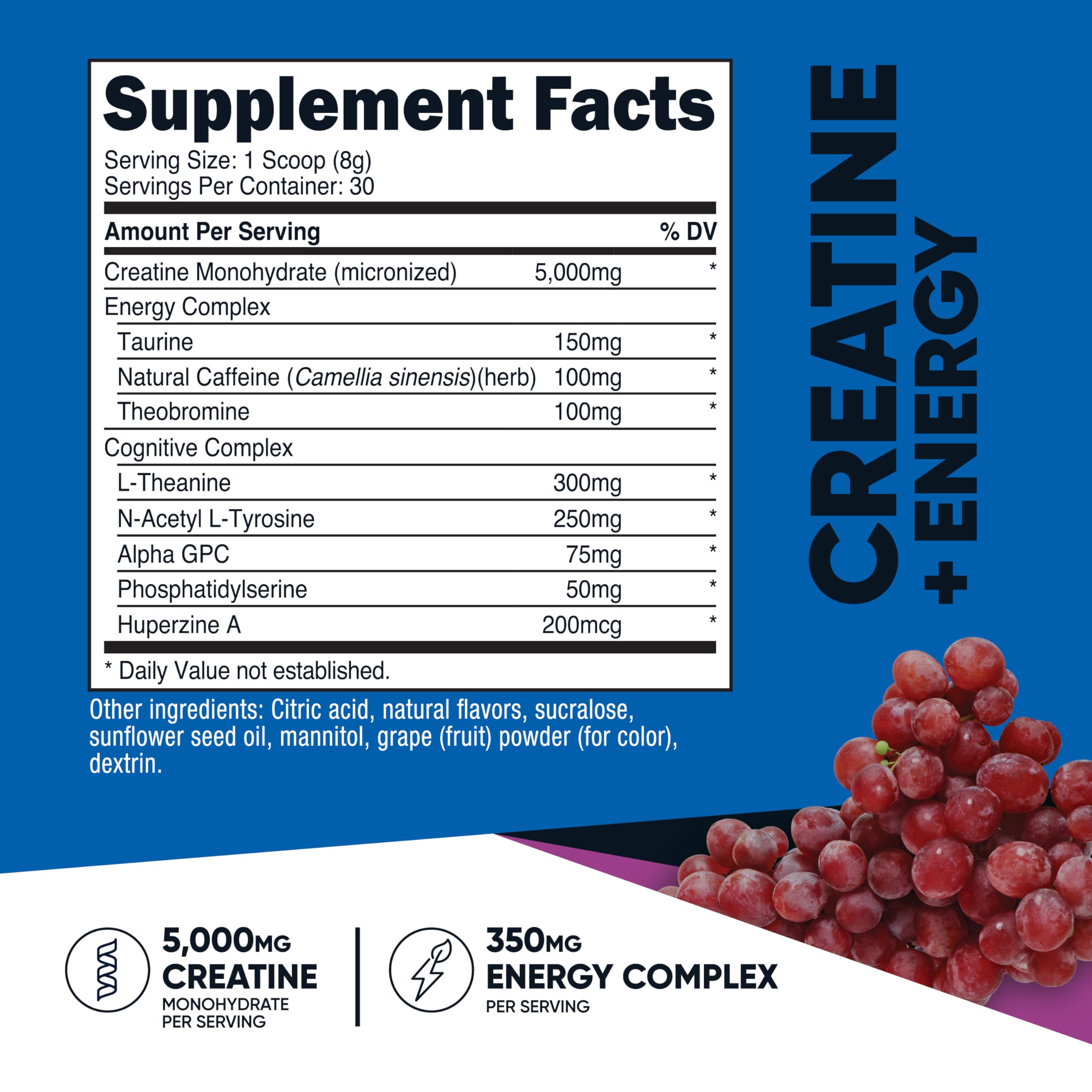 Nutricost Creatine + Energy (Grape) – 30 Servings, 5,000mg Creatine Monohydrate