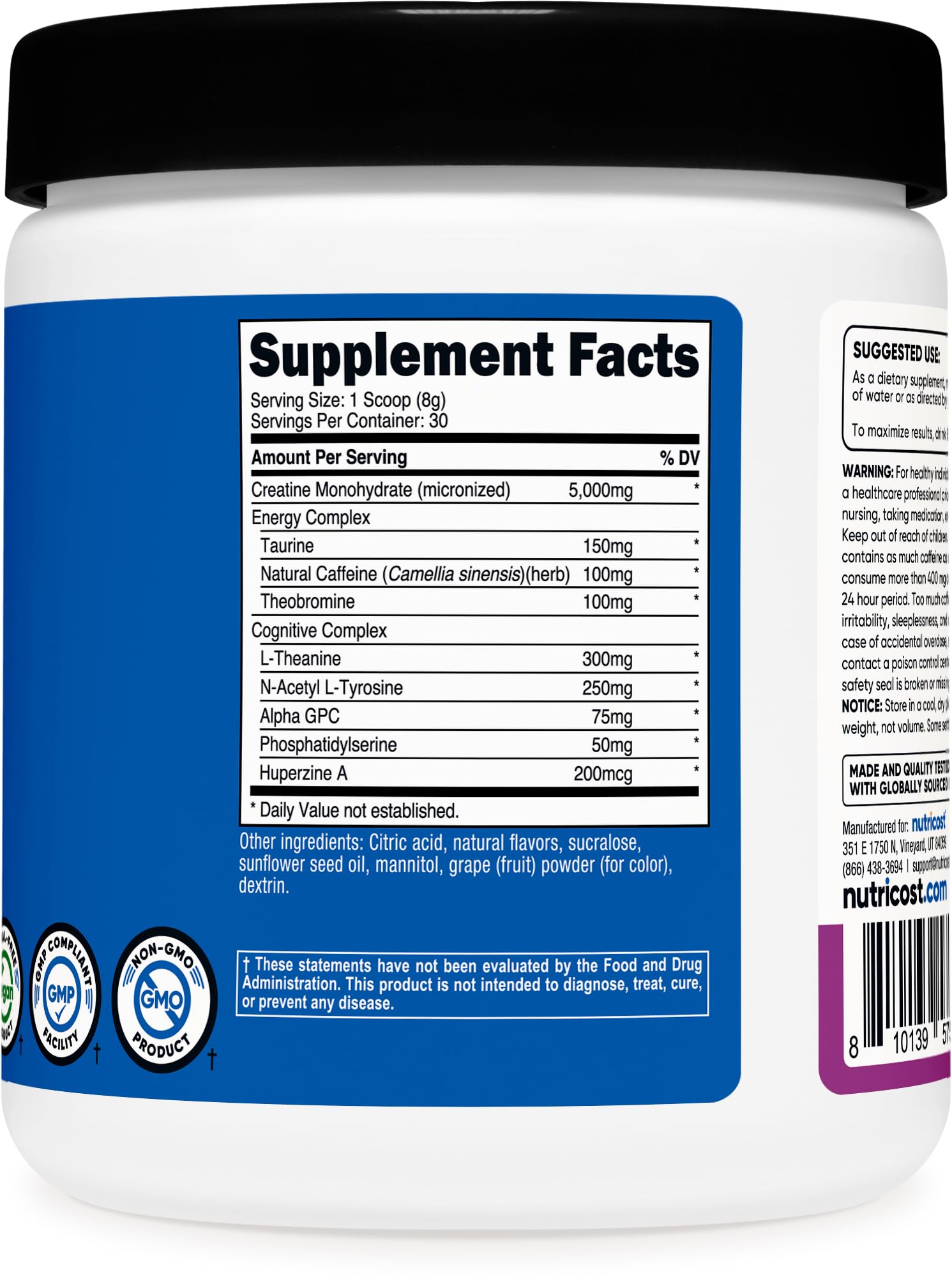 Nutricost Creatine + Energy (Grape) – 30 Servings, 5,000mg Creatine Monohydrate