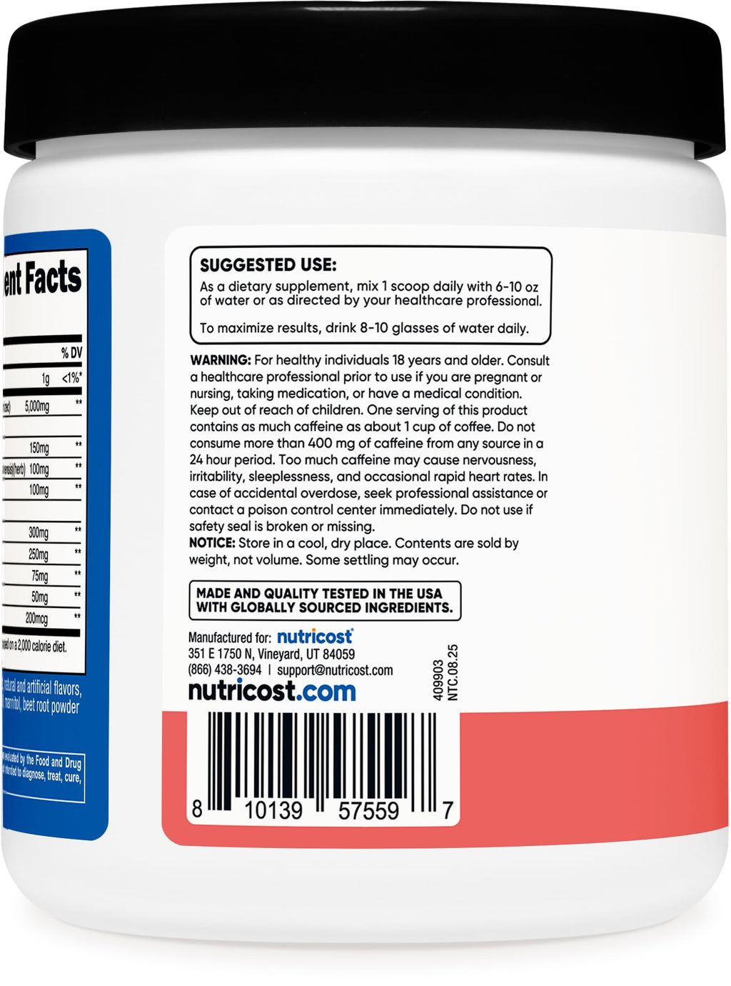 Nutricost Creatine + Energy 30 Servings – Watermelon | 5,000mg Creatine Monohydrate + 350mg Energy
