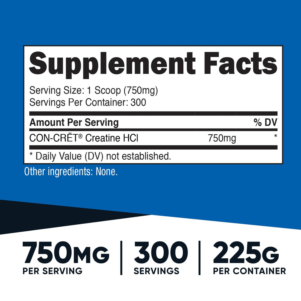 Nutricost Creatine HCl Powder (8 OZ) – CON-CRET Creatine Hydrochloride, 300 Servings