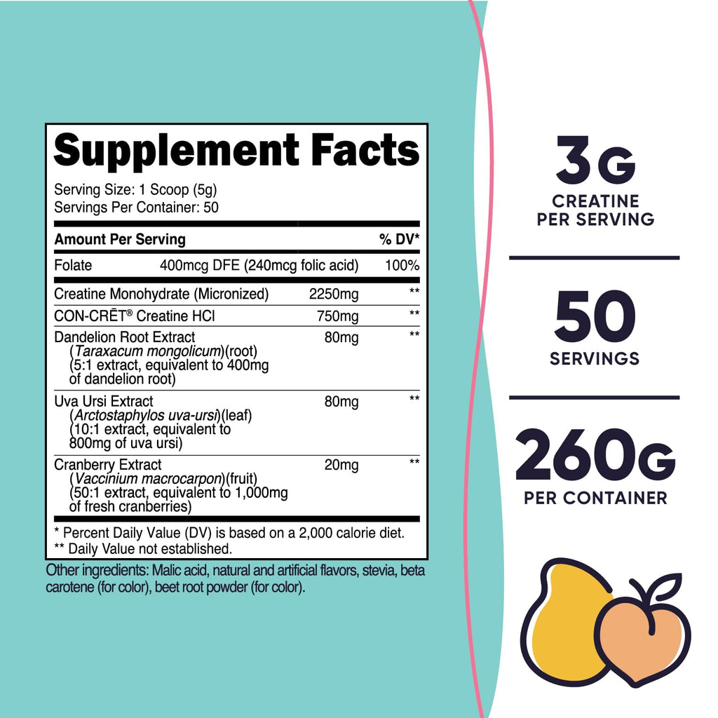 Nutricost Creatine Monohydrate Powder for Women – Peach Mango, 50 Servings
