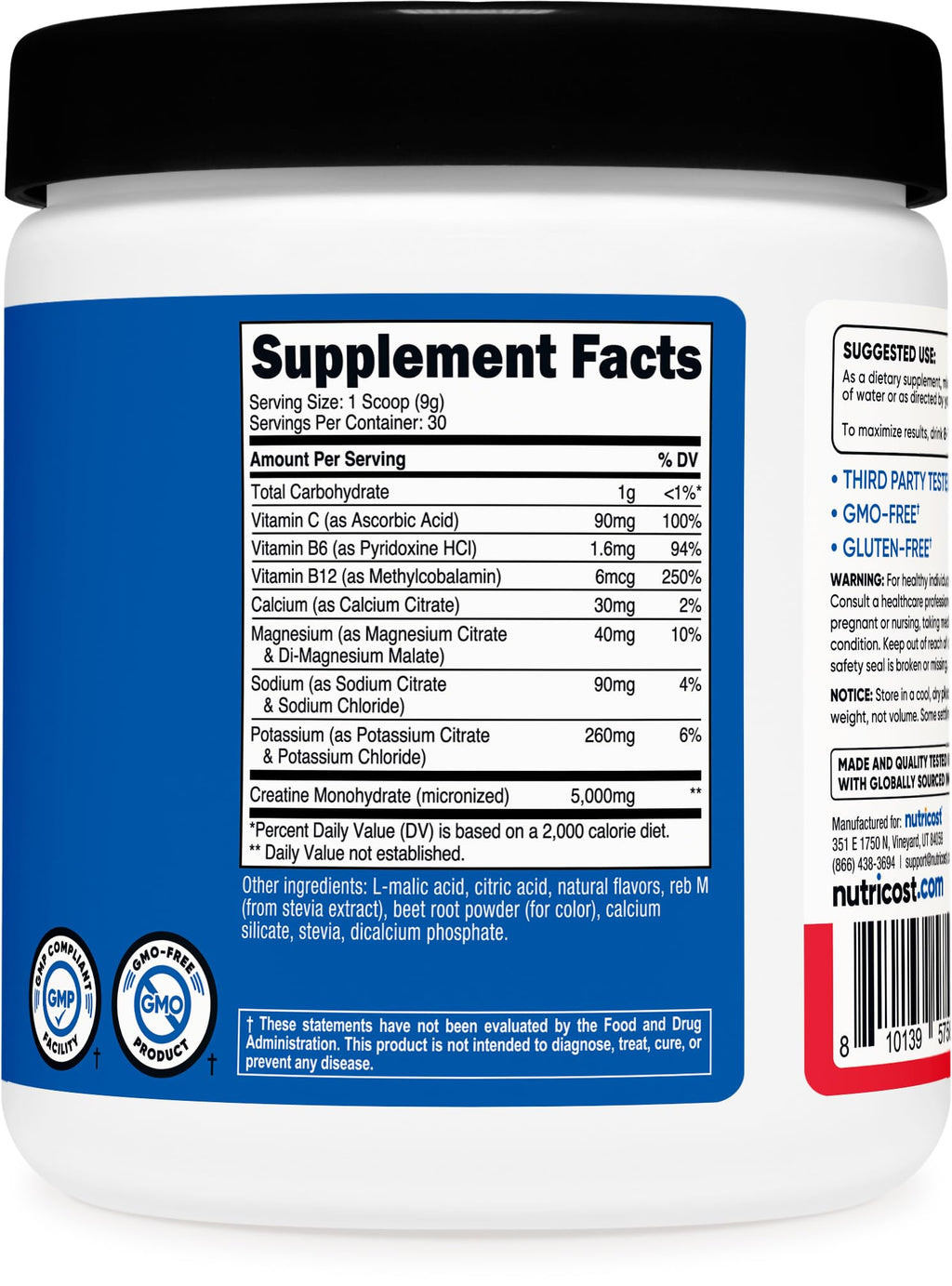 Nutricost Creatine Monohydrate + Hydration Fruit Punch (30 Servings) – 5,000mg Creatine Per Serving, 7 Vitamins & Minerals