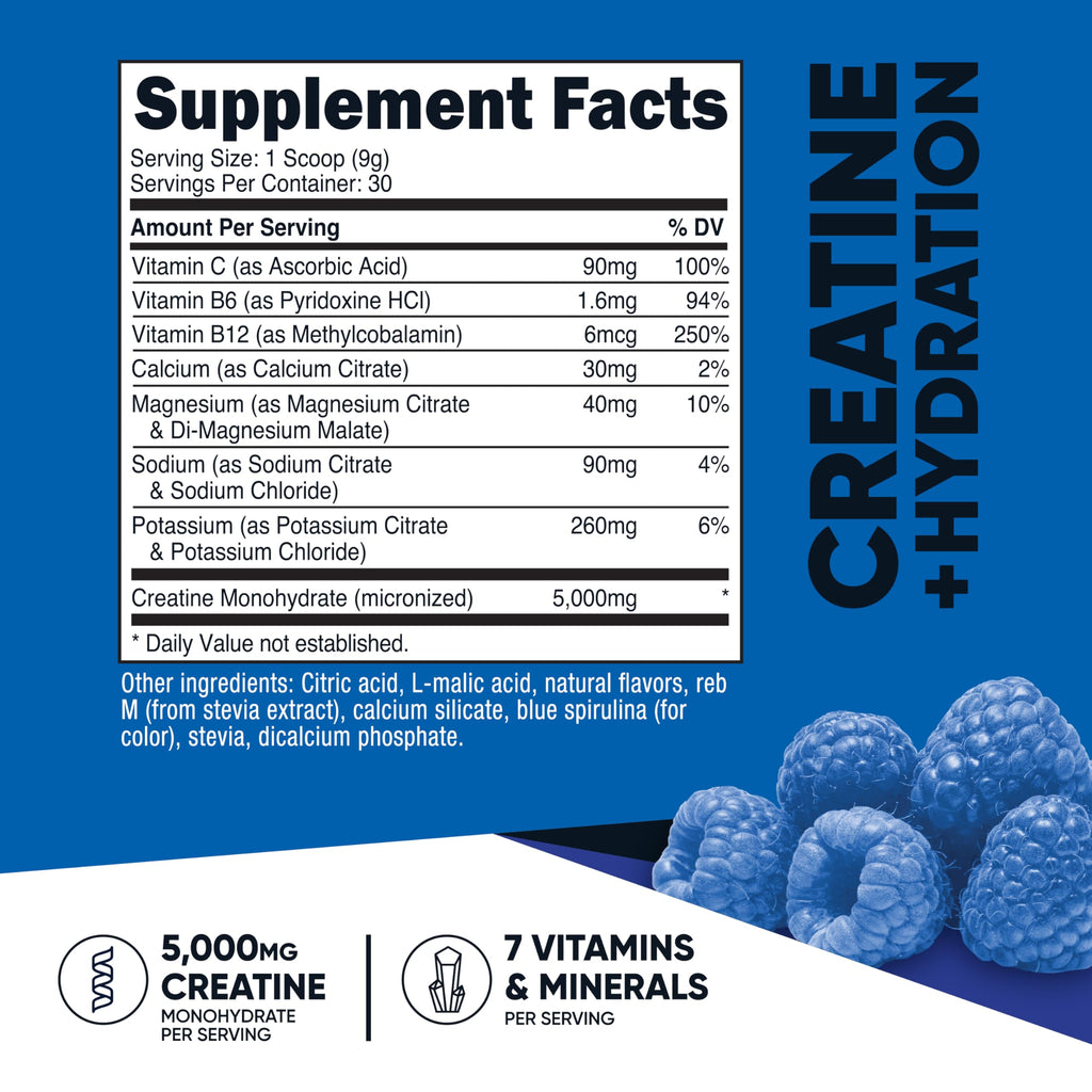 Nutricost Creatine Monohydrate + Hydration Blue Raspberry – 30 Servings
