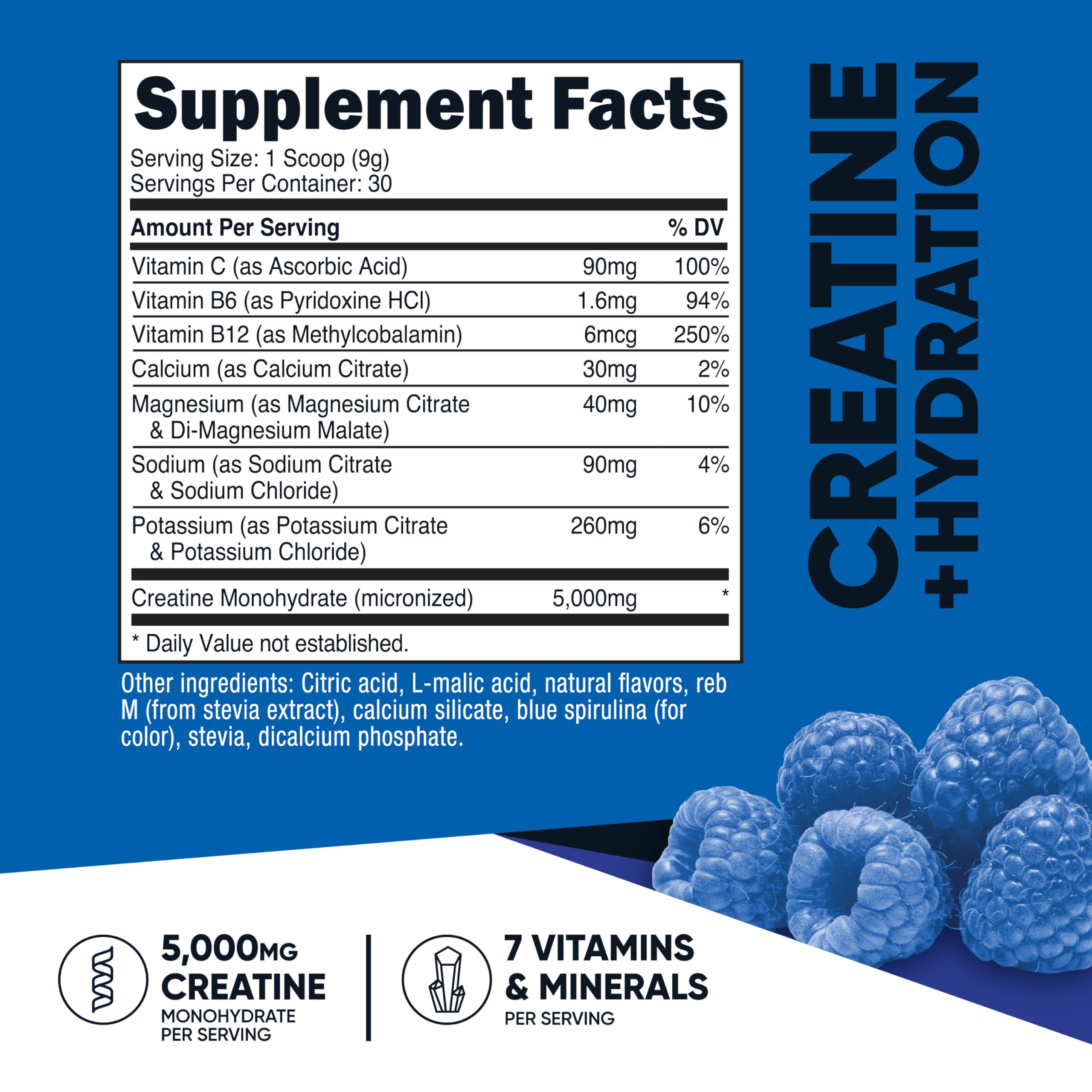 Nutricost Creatine Monohydrate + Hydration Blue Raspberry – 30 Servings