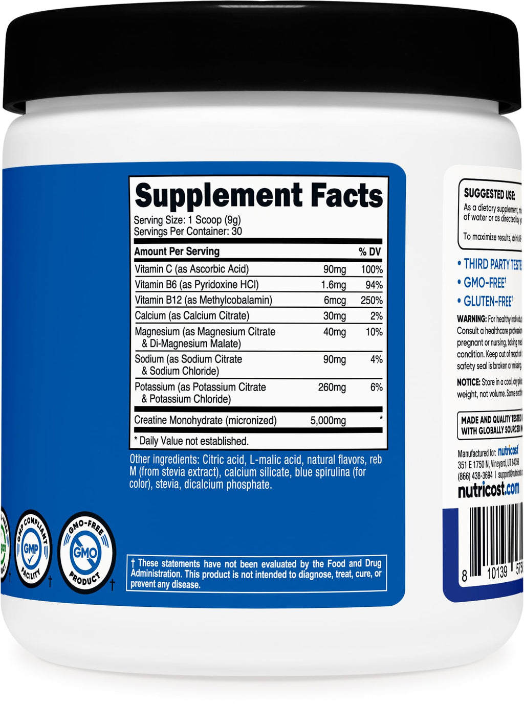 Nutricost Creatine Monohydrate + Hydration Blue Raspberry – 30 Servings