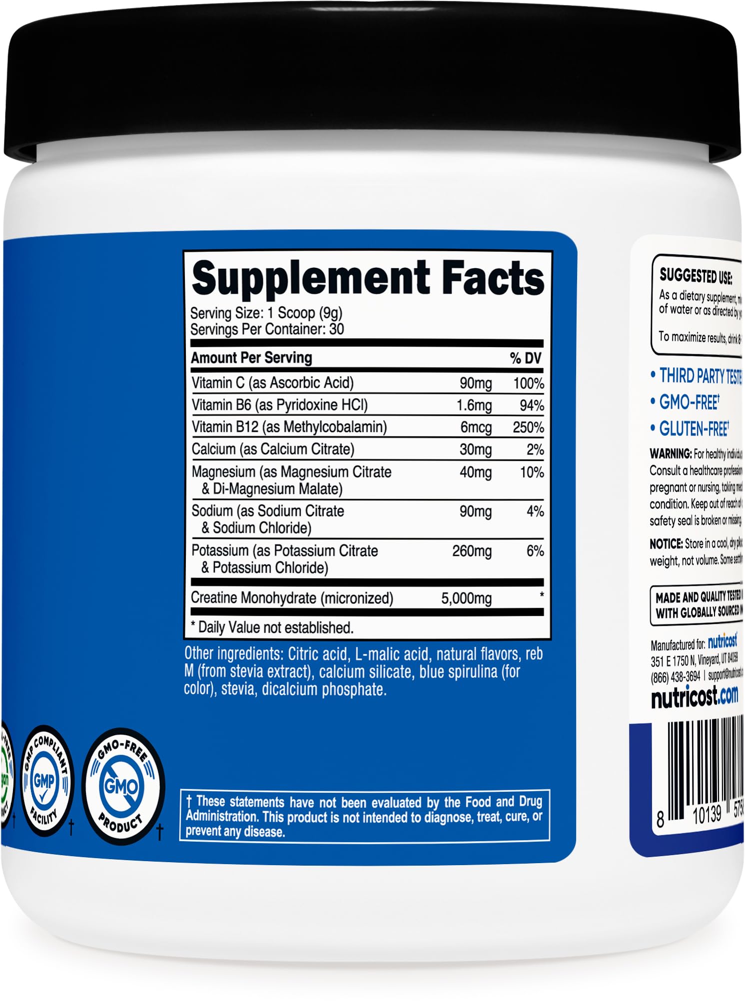 Nutricost Creatine Monohydrate + Hydration Blue Raspberry – 30 Servings