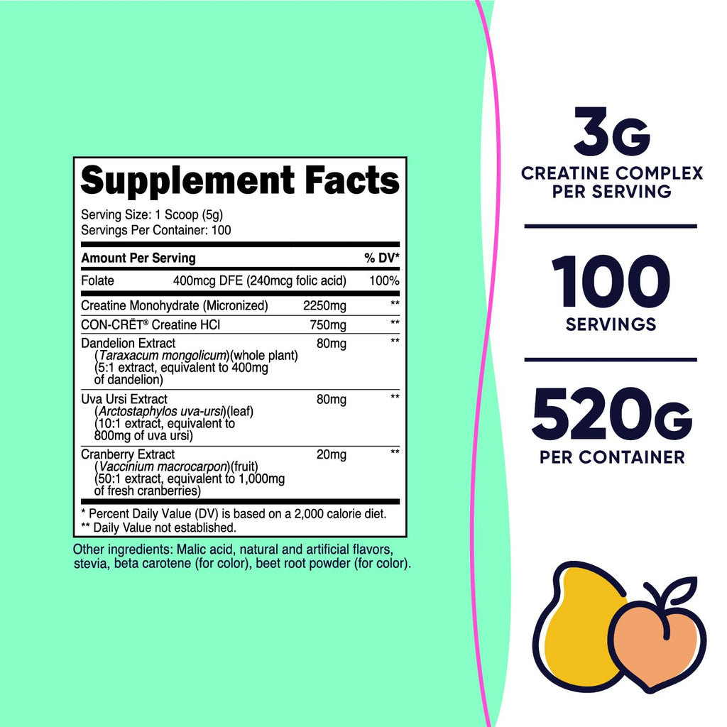Nutricost Creatine Monohydrate Powder for Women – Peach Mango, 100 Servings, Vegetarian, Non-GMO, Gluten Free
