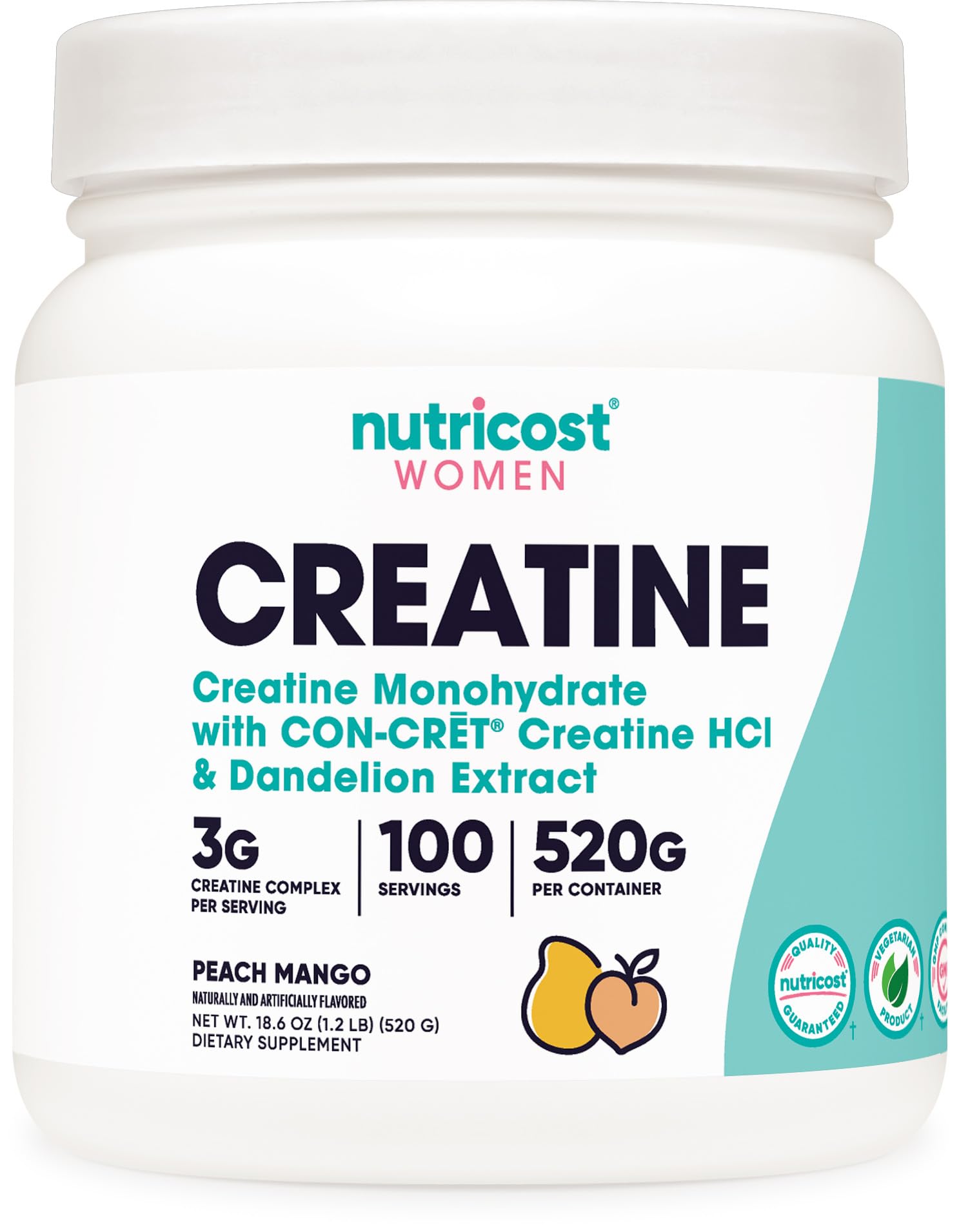 Nutricost Creatine Monohydrate Powder for Women – Peach Mango, 100 Servings, Vegetarian, Non-GMO, Gluten Free