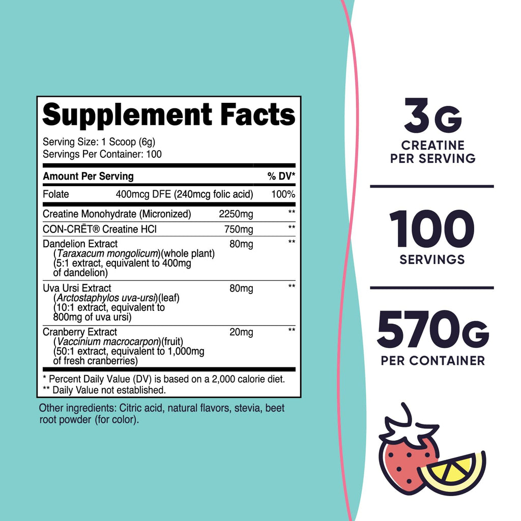 Nutricost Creatine Monohydrate Powder for Women – Strawberry Lemonade, 100 Servings