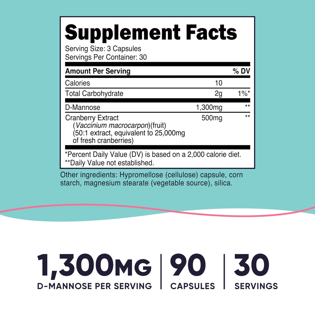 Nutricost D-Mannose with Cranberry Extract 1300mg - 90 Capsules