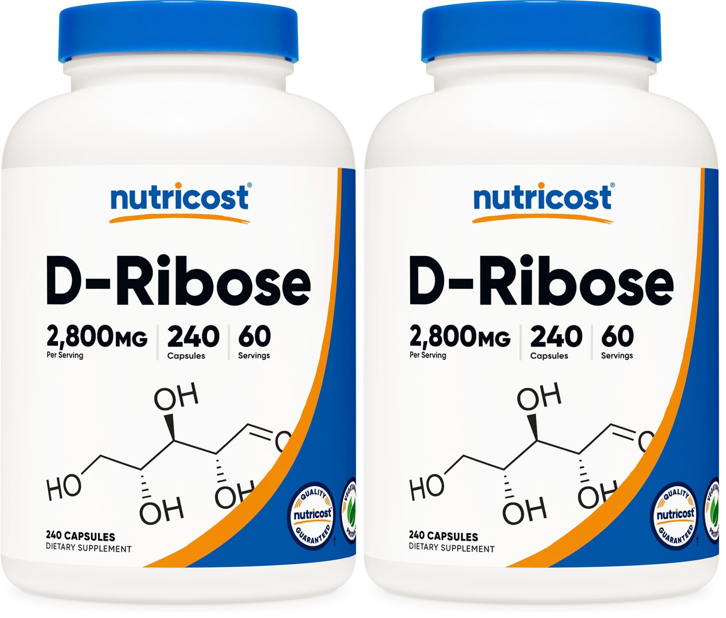 Nutricost D-Ribose 700mg (2800mg per Serving) – 240 Capsules x 2 Pack – Vegetarian, Non-GMO, Gluten Free