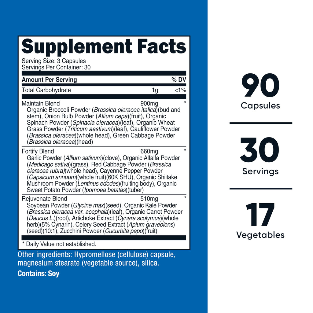 Nutricost Daily Vegetables 90 Capsules (30 Servings) – 17 Vegetable Blend