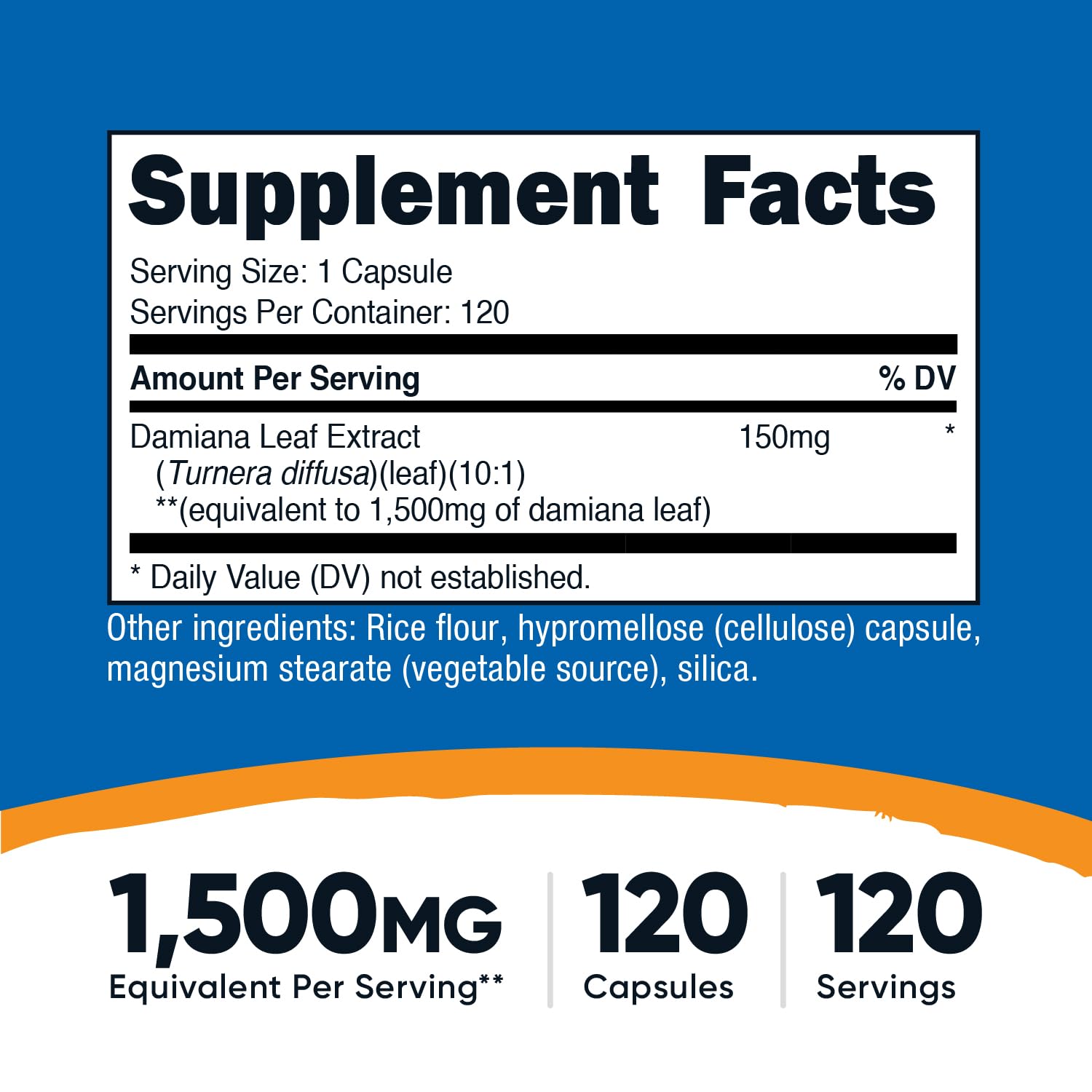 Nutricost Damiana Leaf Capsules (1500 mg Equivalent) – 120 Capsules | Vegan, GMO-Free