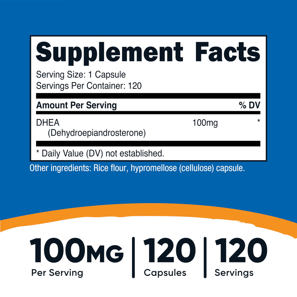 Nutricost DHEA 100mg - 120 Capsules | Gluten Free, Non-GMO, Soy Free