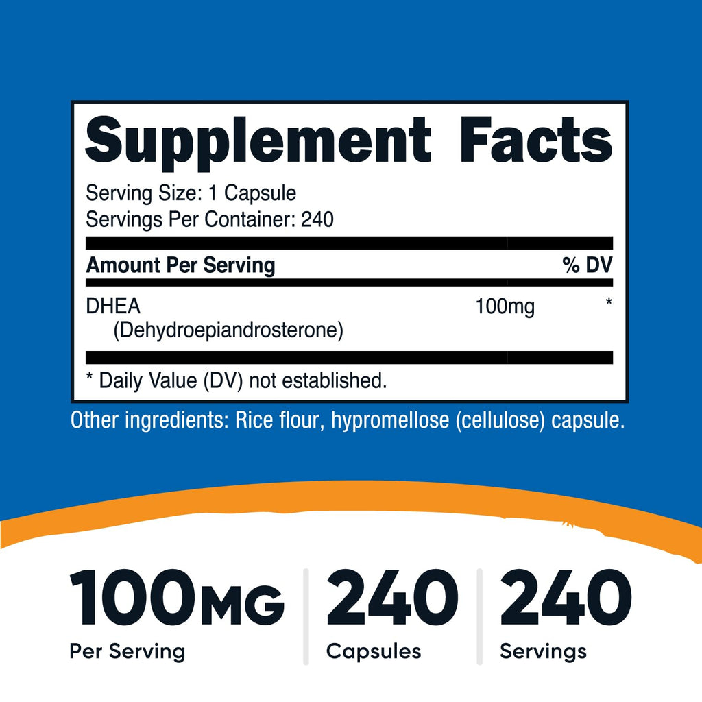 Nutricost DHEA 100mg, 240 Capsules - Gluten Free, Soy Free, Non-GMO, Supplement