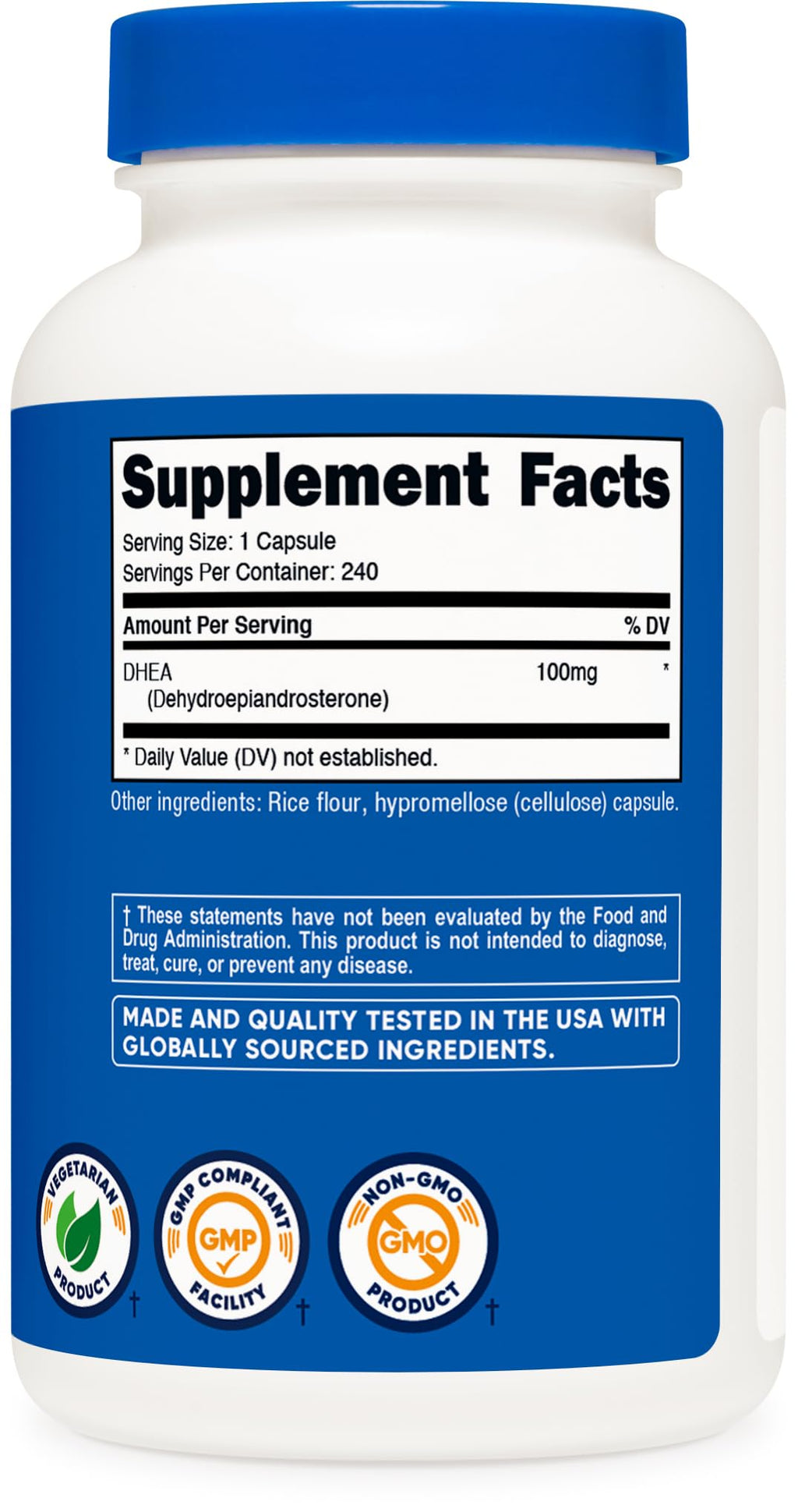 Nutricost DHEA 100mg, 240 Capsules - Gluten Free, Soy Free, Non-GMO, Supplement
