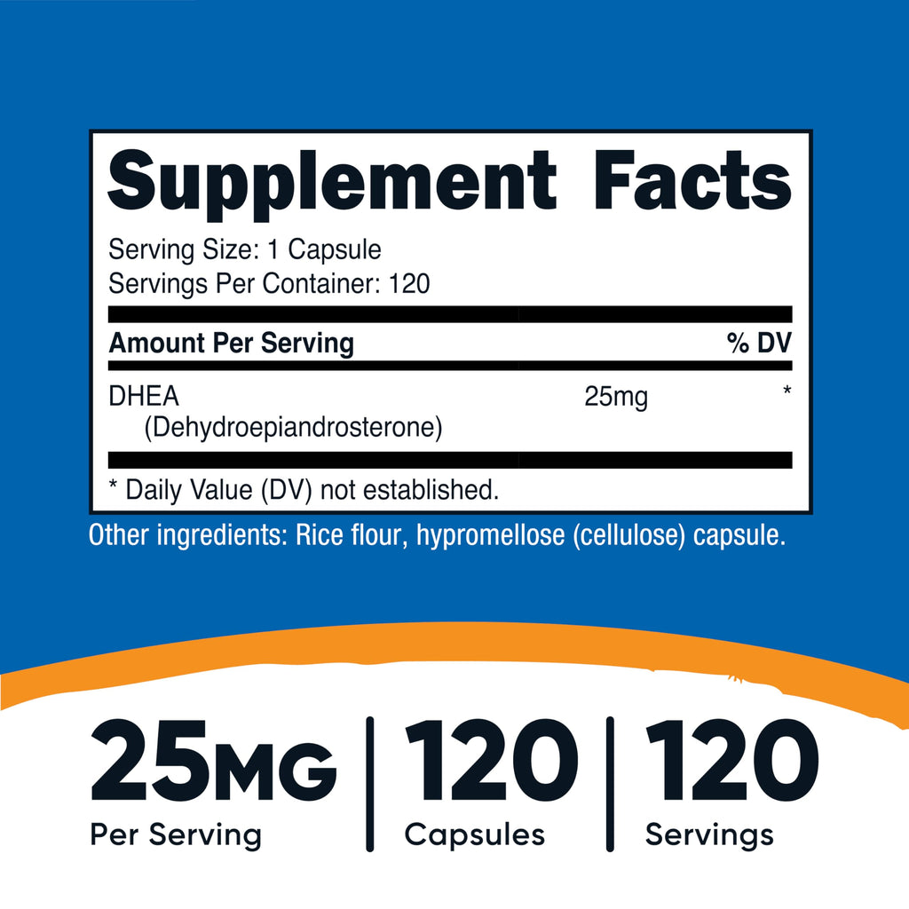 Nutricost DHEA 25mg - 120 Capsules | Gluten Free, Non-GMO, Soy Free