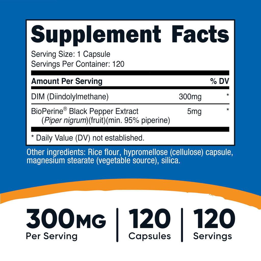 Nutricost DIM + BioPerine 300mg – 120 Vegetarian Capsules | Max Strength