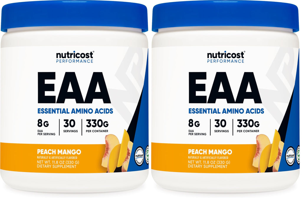 Nutricost EAA Powder 30 Servings Peach Mango — Essential Amino Acids, Non-GMO, Gluten Free, Vegetarian Friendly (Pack of 2)