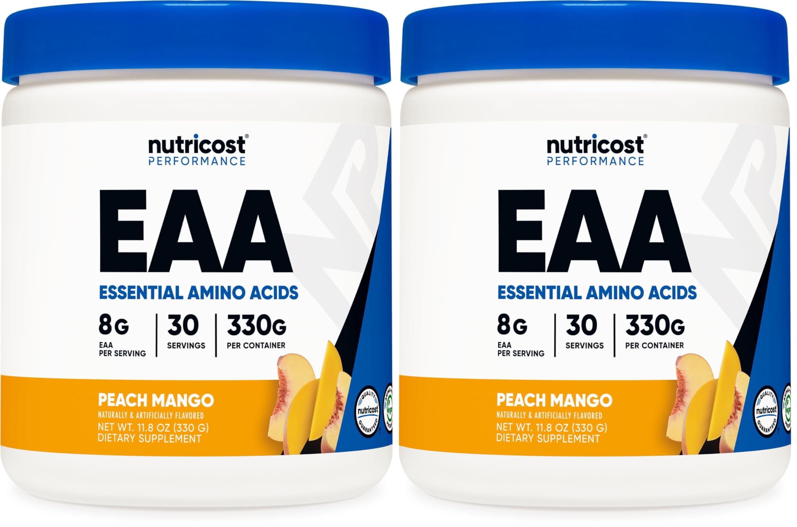 Nutricost EAA Powder 30 Servings Peach Mango — Essential Amino Acids, Non-GMO, Gluten Free, Vegetarian Friendly (Pack of 2)