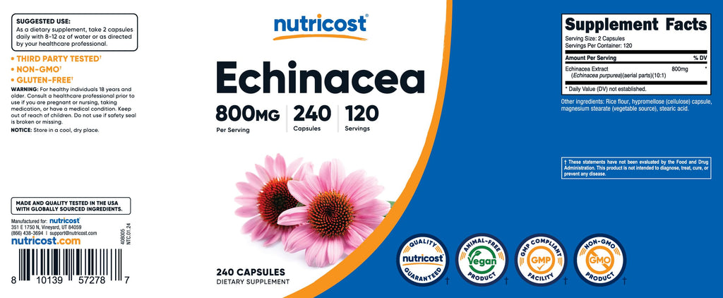Nutricost Echinacea 800mg - 240 Vegetarian Capsules | Non-GMO, Gluten Free