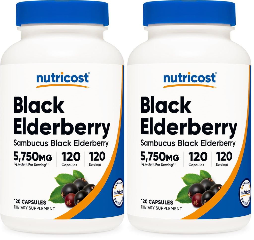Nutricost Elderberry Capsules 575mg (120) – Pack of 2 | Black Elderberry, Vegetarian, Gluten Free, Non-GMO