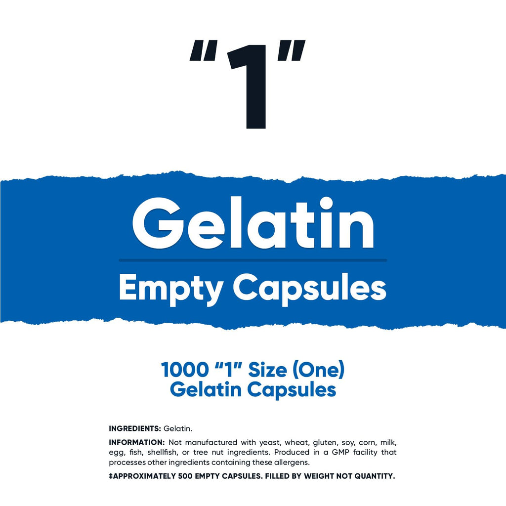 Nutricost Gelatin Size 1 Empty Capsules - 1000 Count | Kosher, Non-GMO, Soy Free, Gluten Free