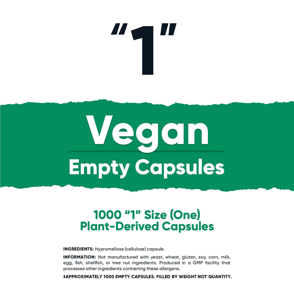 Nutricost Empty Capsules Size 1 – 1,000 Plant-Based Capsules | Kosher & Halal Certified, Non-GMO, Soy & Gluten Free