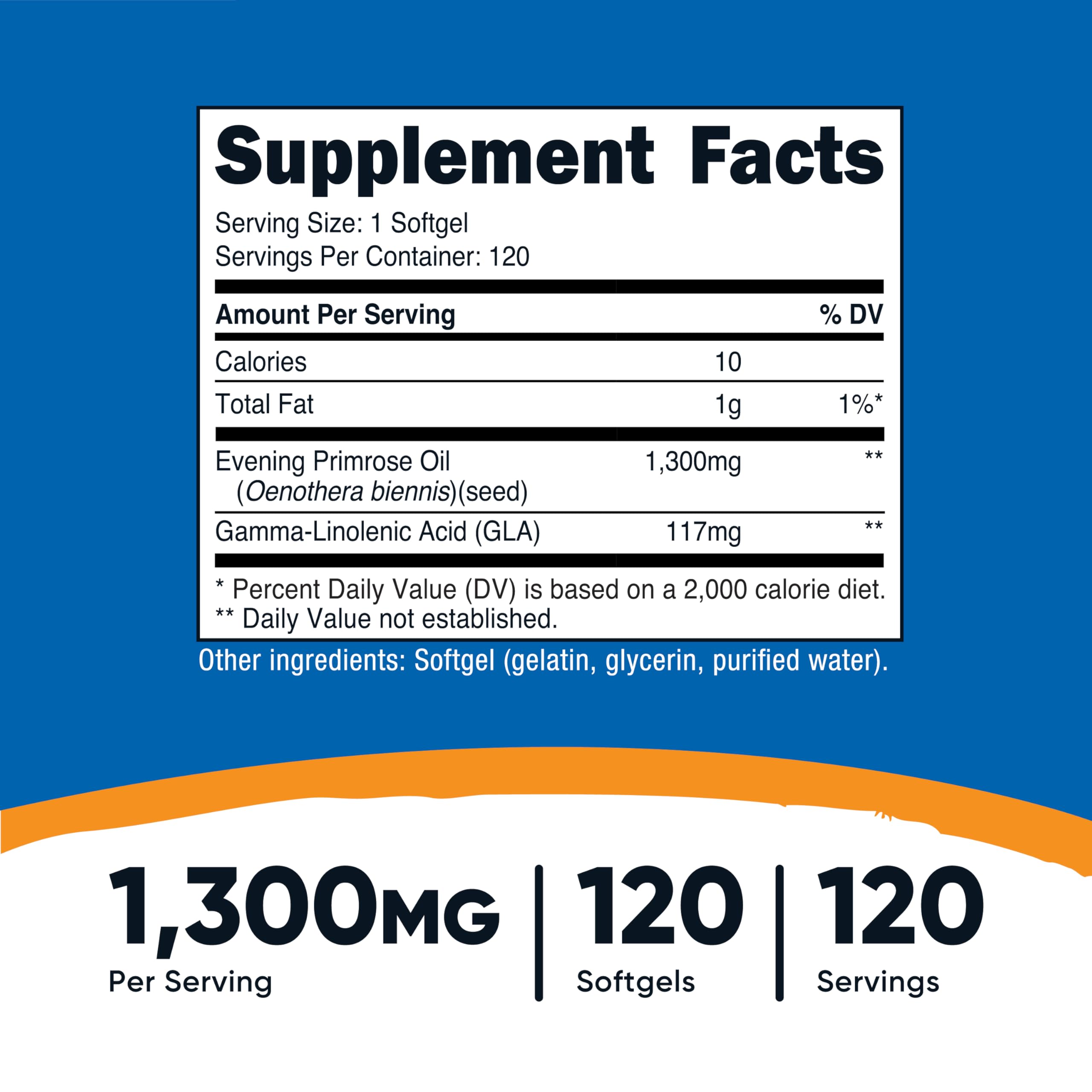 Nutricost Evening Primrose Oil 1300mg - 120 Softgels (Pack of 2) | Non-GMO, Gluten Free