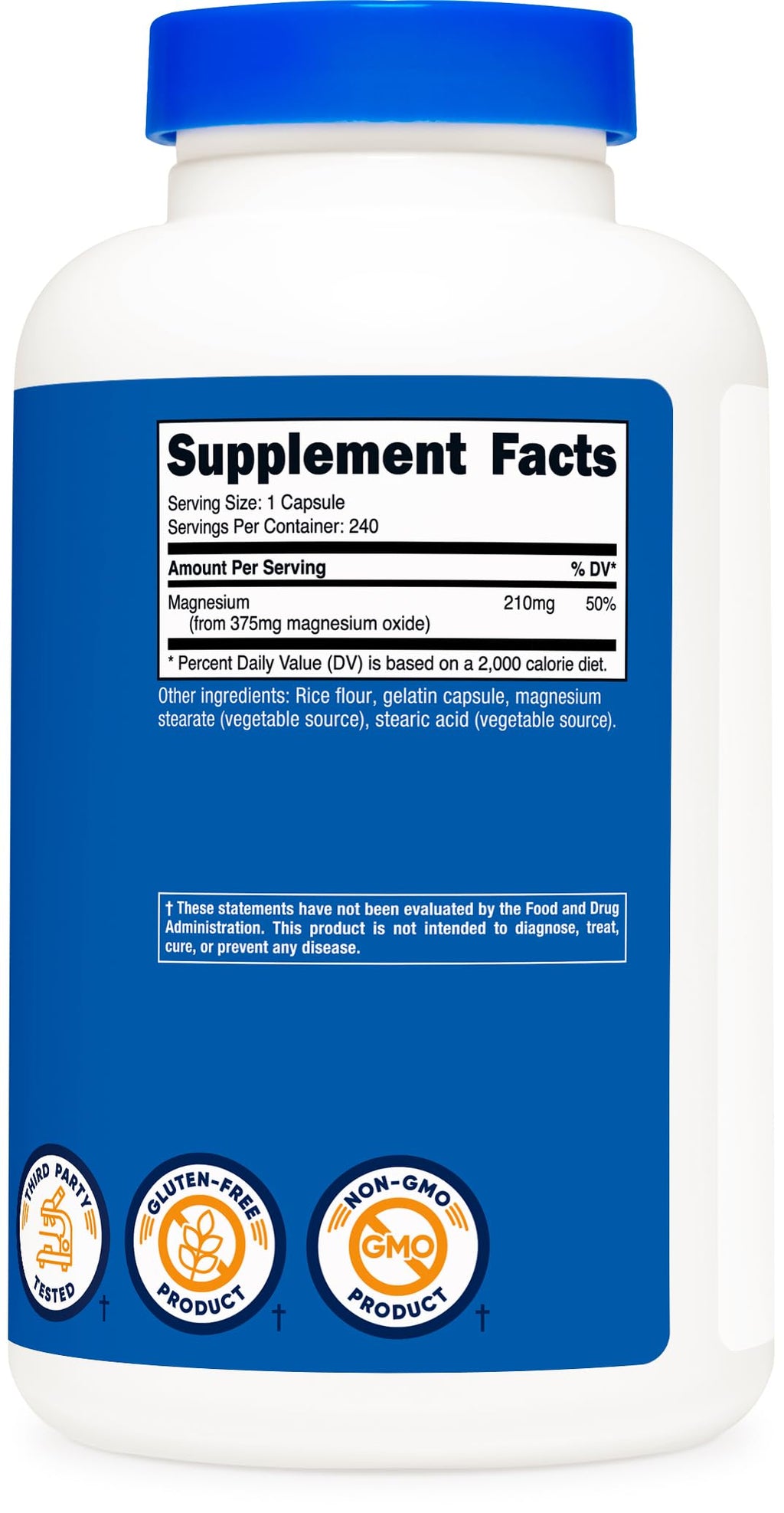 Nutricost Magnesium Oxide 375mg, 240 Capsules – 210mg Magnesium, Non-GMO, Gluten Free