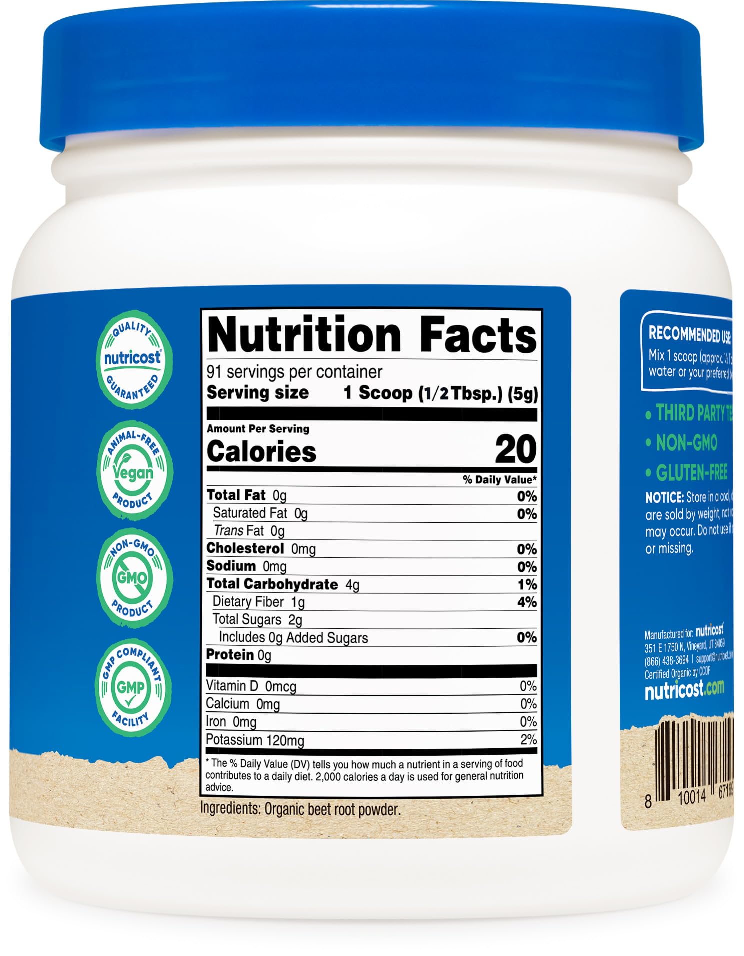 Nutricost Organic Beet Root Powder 1 LB – Vegan, USDA Organic