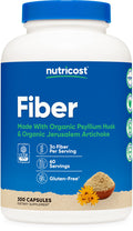 Nutricost Fiber Capsules – Prebiotic Fiber with Organic Psyllium Husk & Organic Jerusalem Artichoke, 300 Caps, 60 Servings, Gluten Free