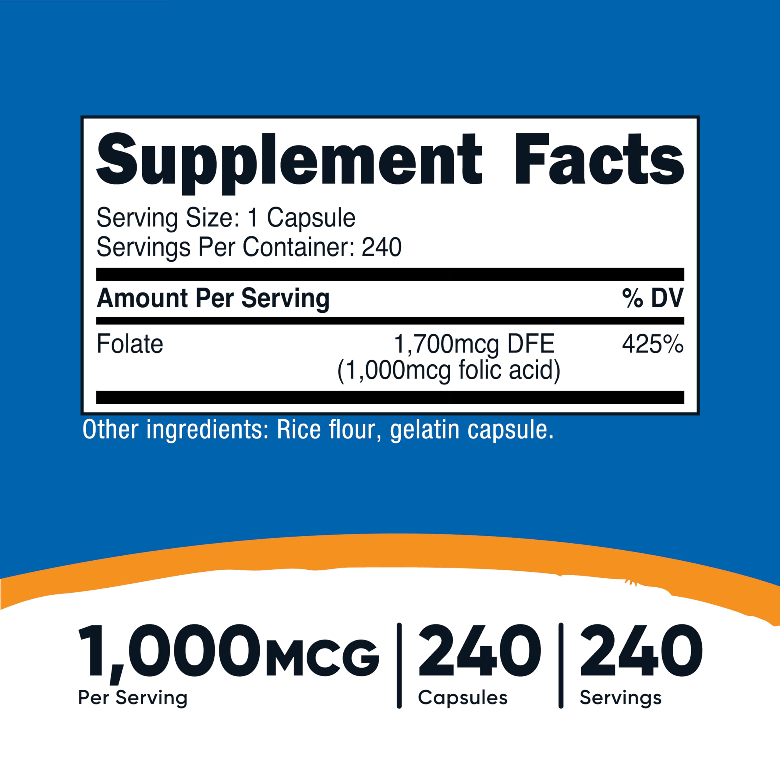 Nutricost Folic Acid 1000 mcg – 240 Capsules | Vitamin B9