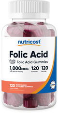 Nutricost Folic Acid Gummies – 120 ct, 1 mg per Serving (Vitamin B9)