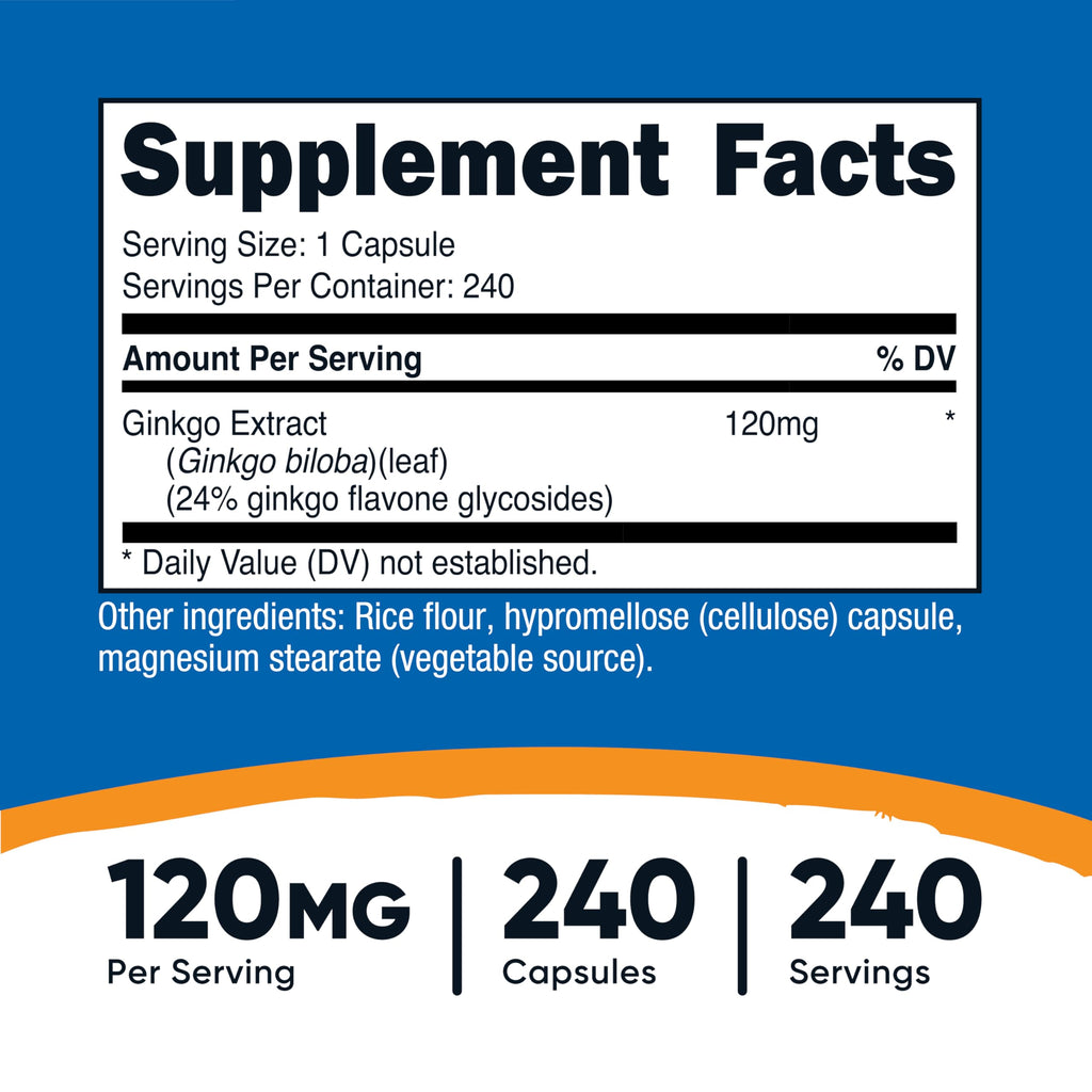 Nutricost Ginkgo Biloba 120mg – 240 Capsules | Extra Strength, Gluten Free & Non-GMO