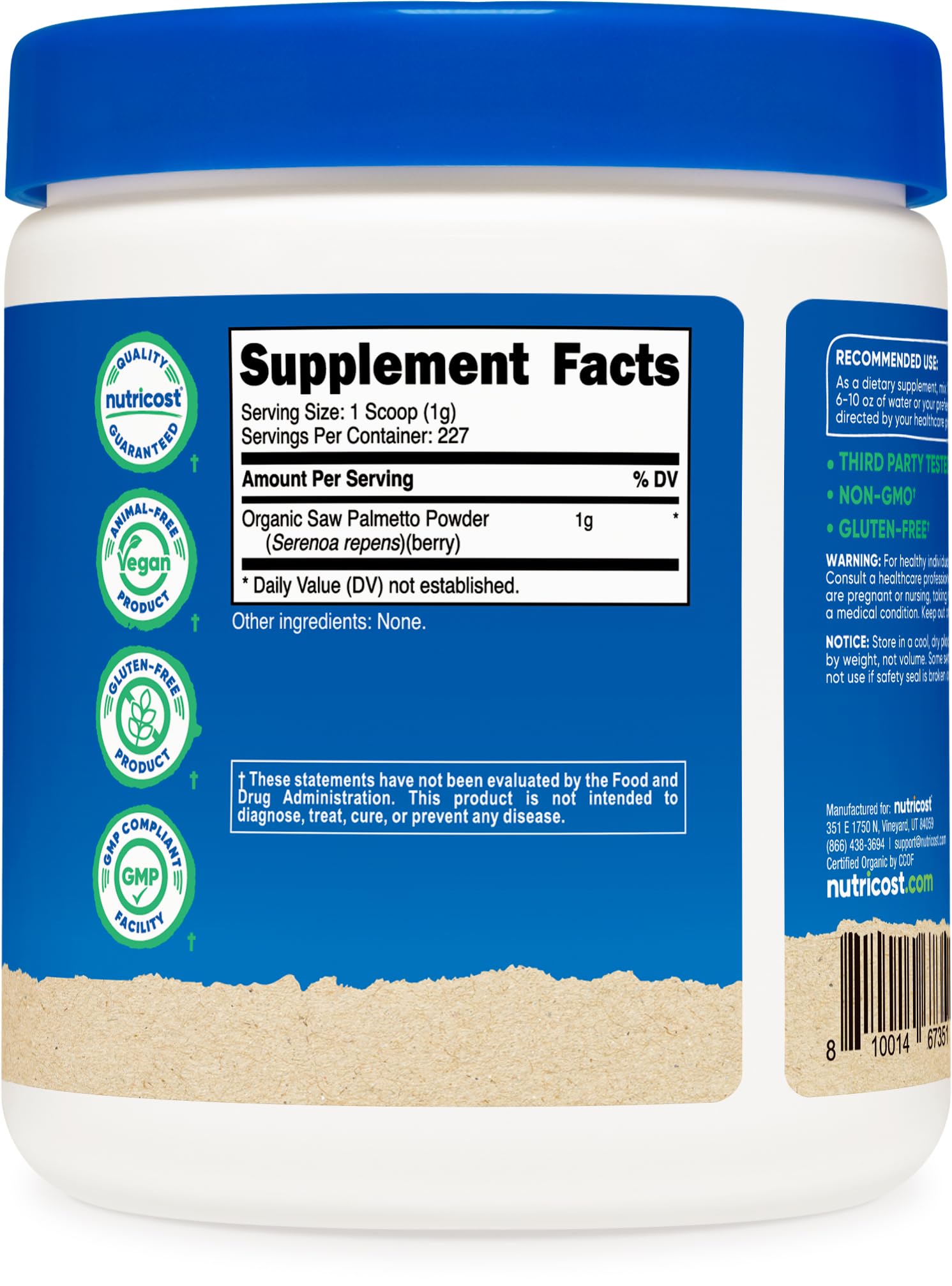 Nutricost Organic Saw Palmetto Powder 8oz | USDA Organic & Gluten Free