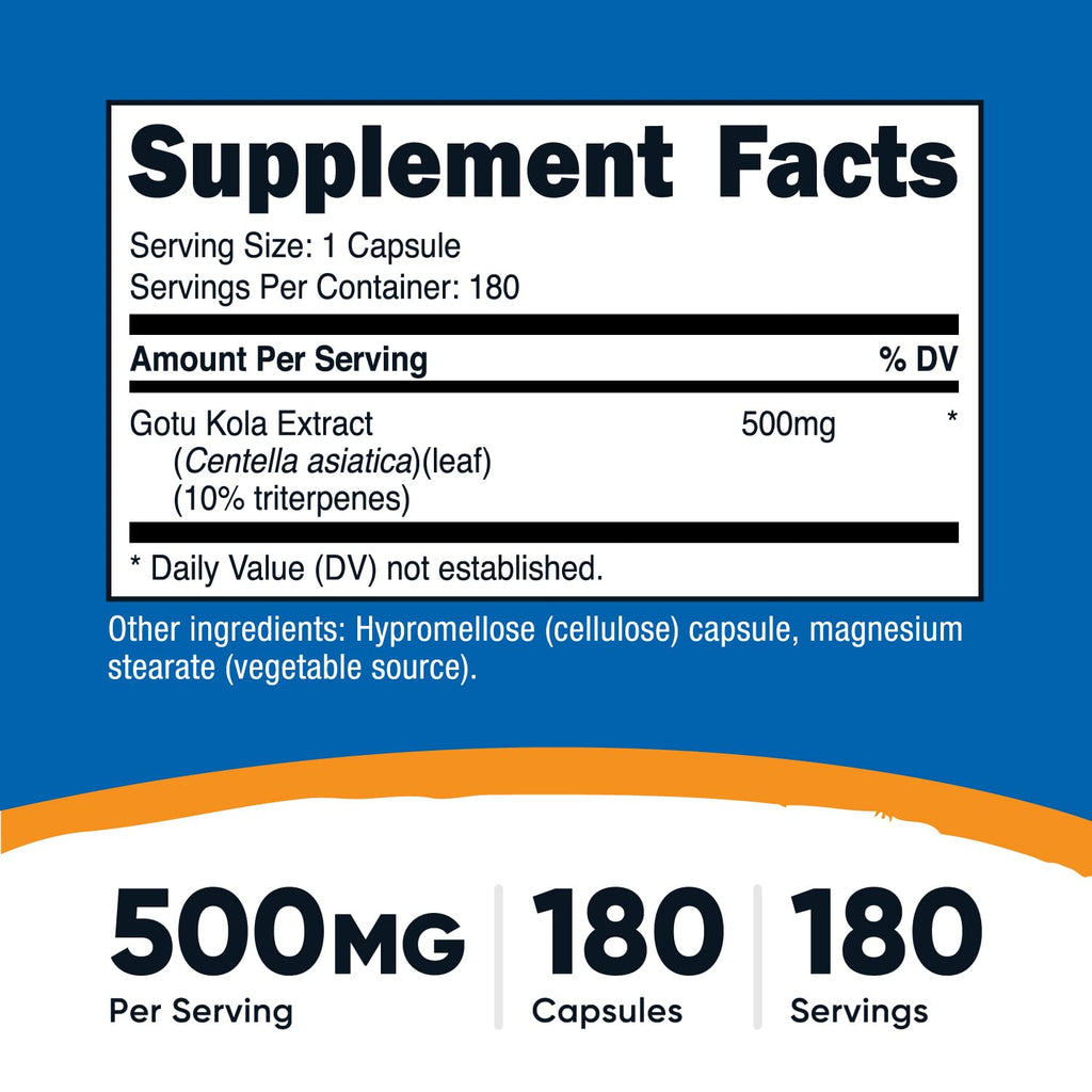 Nutricost Gotu Kola 500 MG - 180 Vegetarian Capsules | Gluten Free, Non-GMO