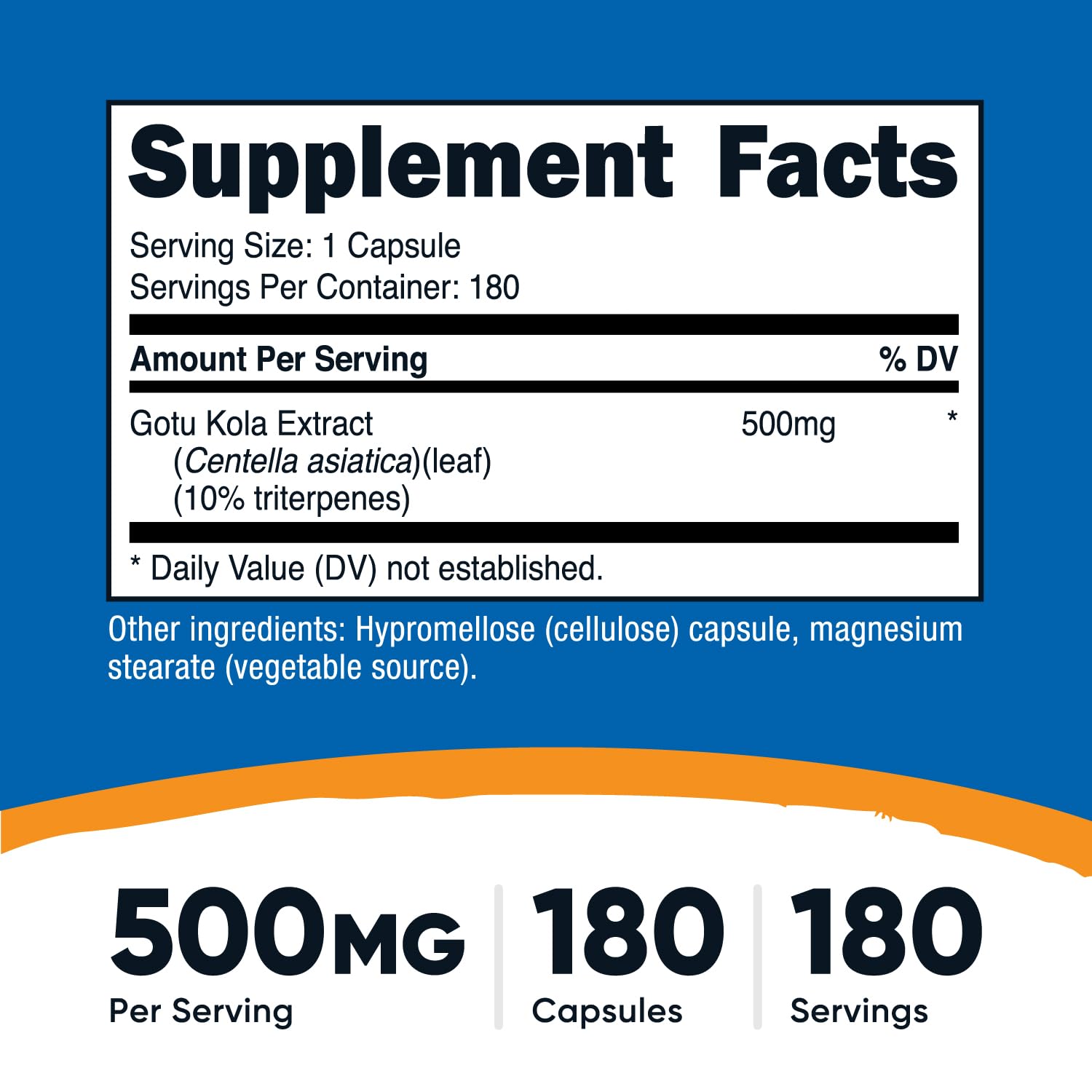 Nutricost Gotu Kola 500 MG - 180 Vegetarian Capsules | Gluten Free, Non-GMO