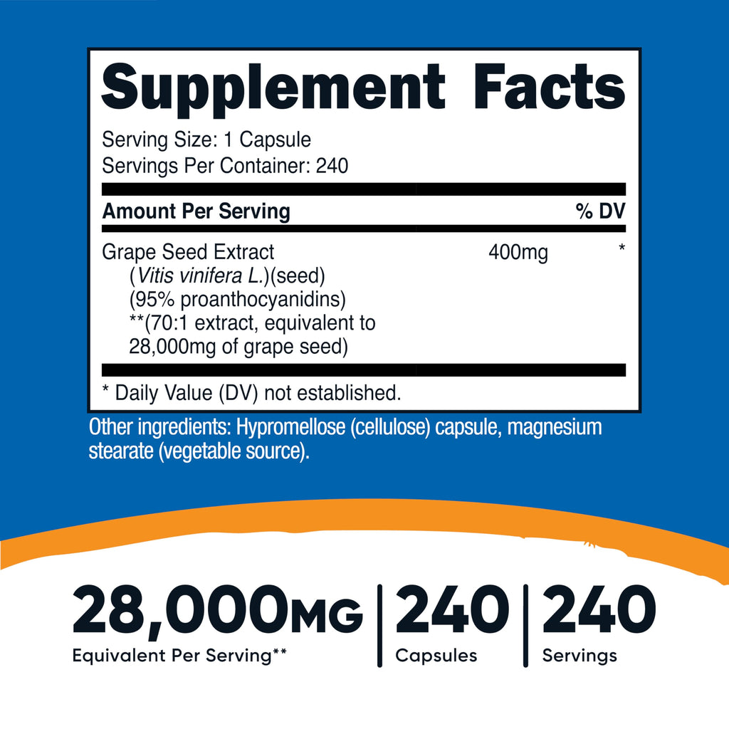 Nutricost Grape Seed Extract 28,000mg - 240 Capsules | Non-GMO, Gluten Free, Vegetarian Friendly