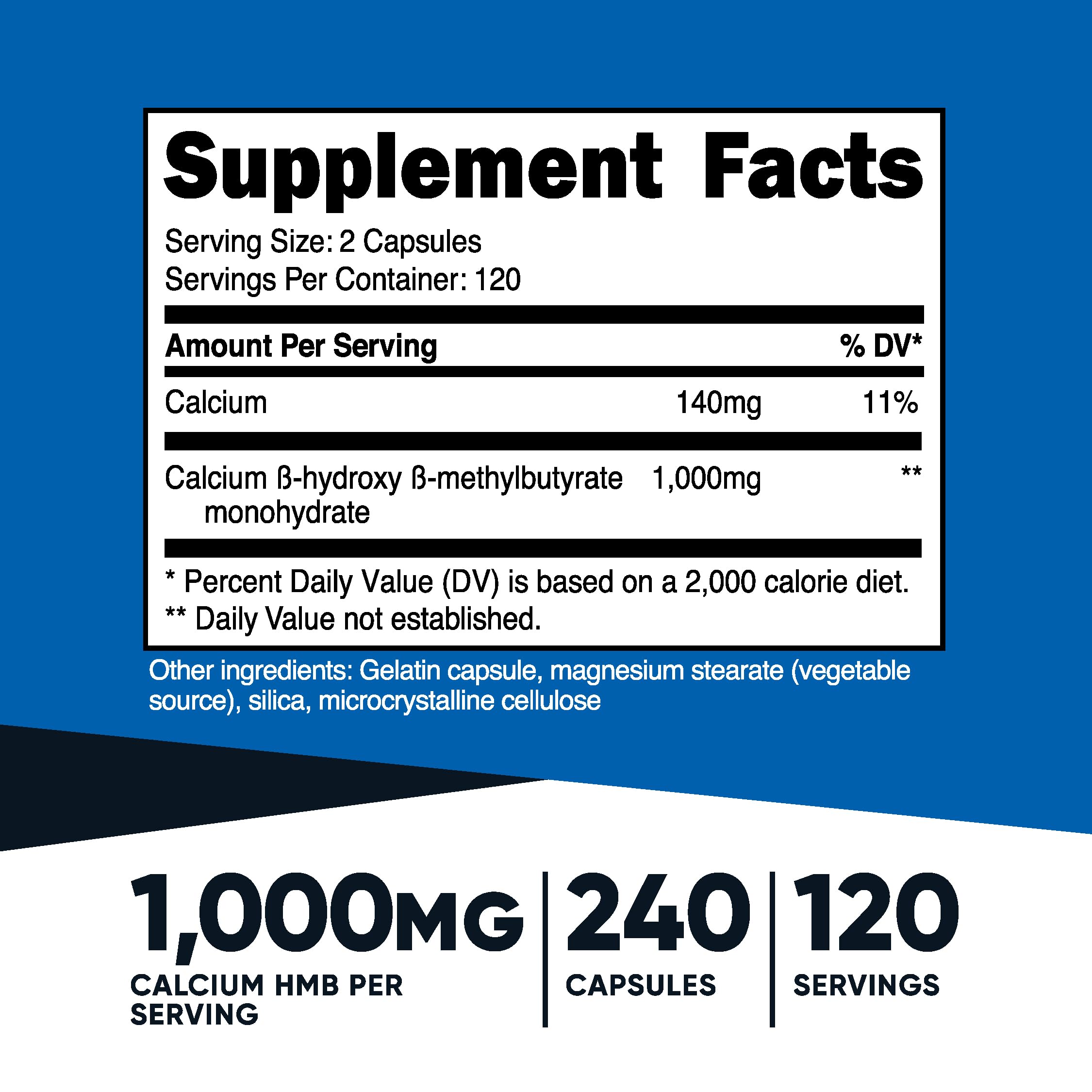 Nutricost HMB 1000mg - 240 Capsules | 120 Servings | Gluten Free & Non-GMO