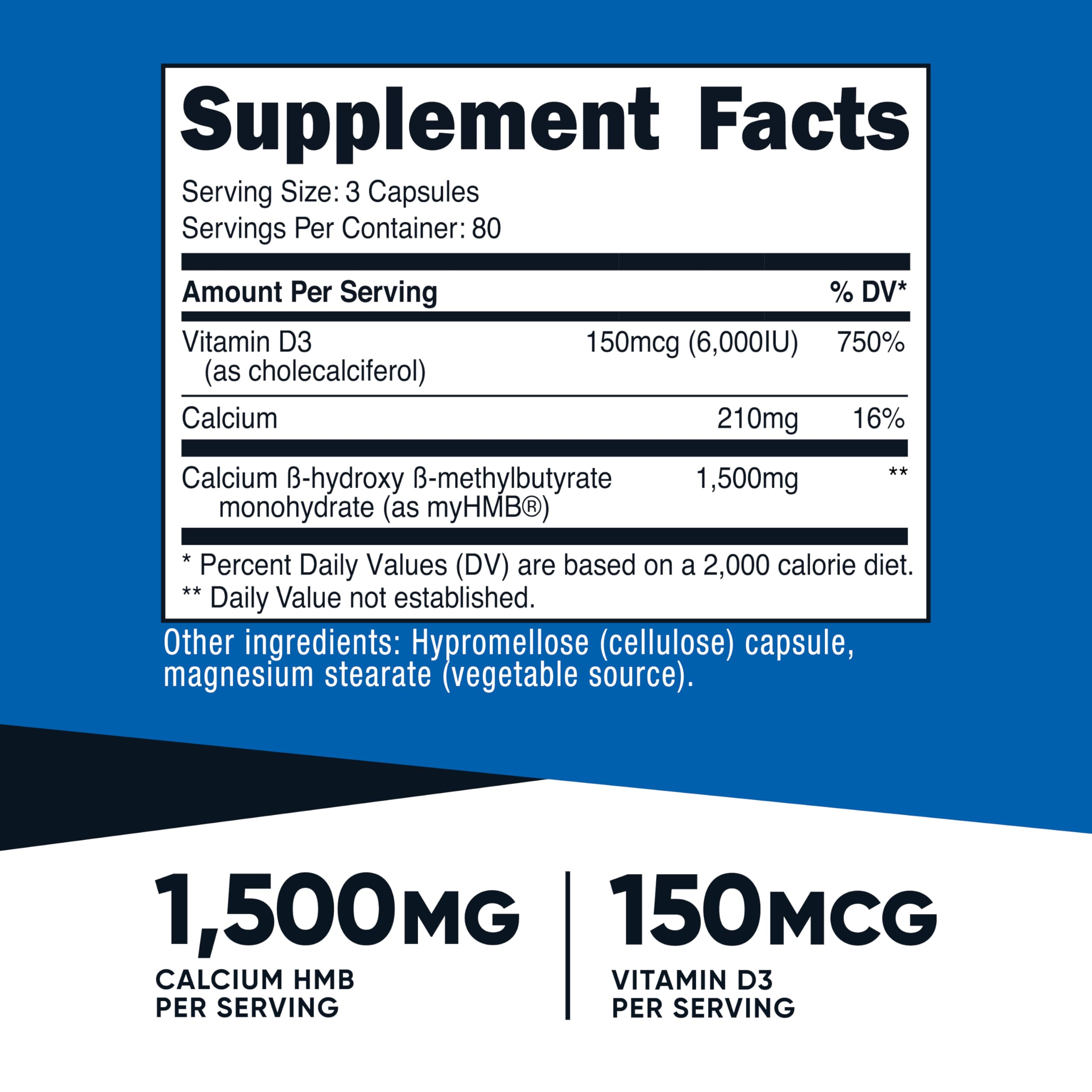 Nutricost HMB 1500mg & Vitamin D3 6000IU - 240 Capsules (80 Servings) Gluten Free & Non-GMO