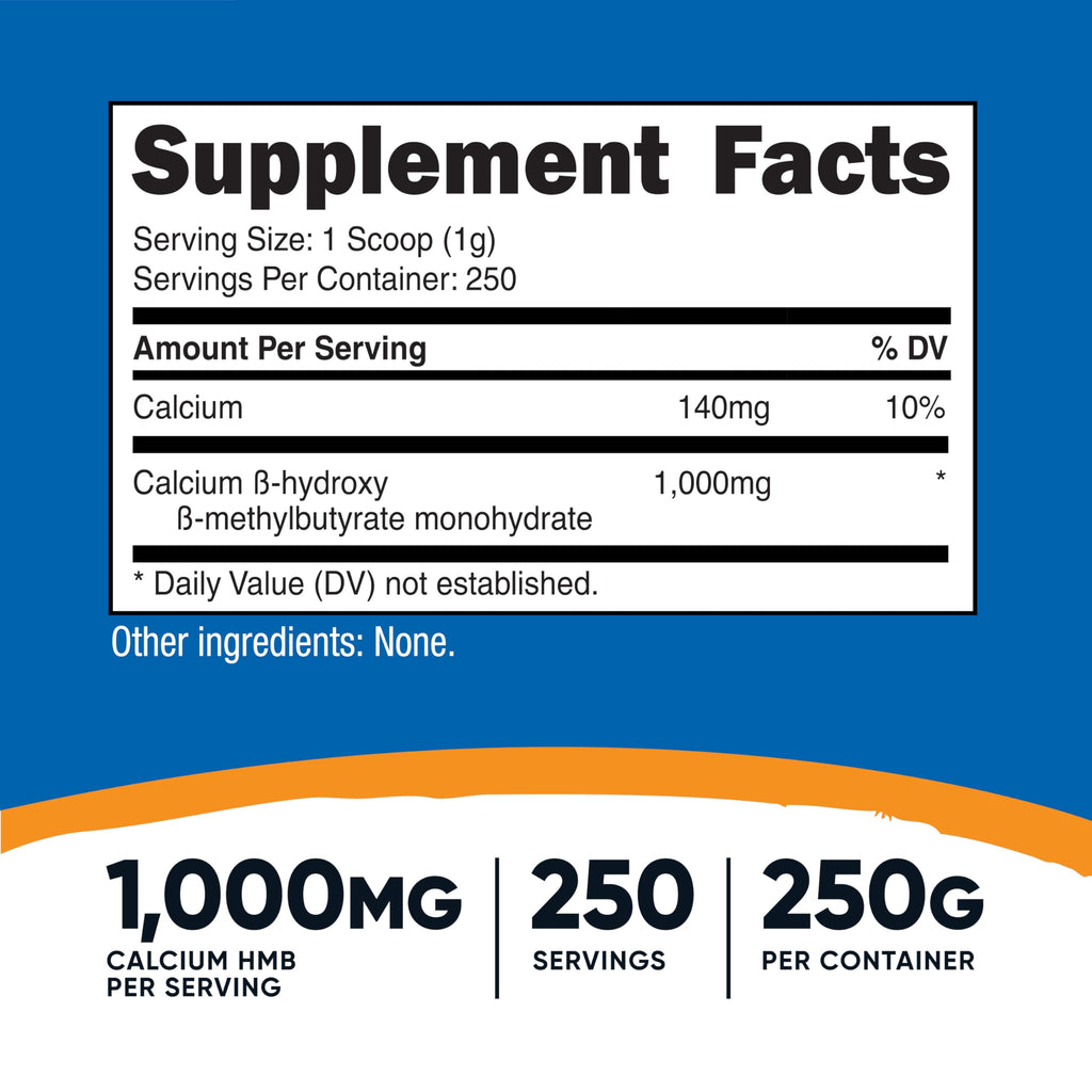 Nutricost HMB Powder 250g – Gluten Free & Non-GMO