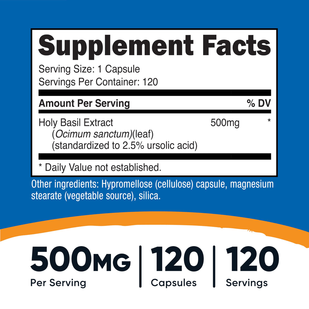 Nutricost Holy Basil Capsules 500mg – 120 Vegetarian, Gluten Free & Non-GMO