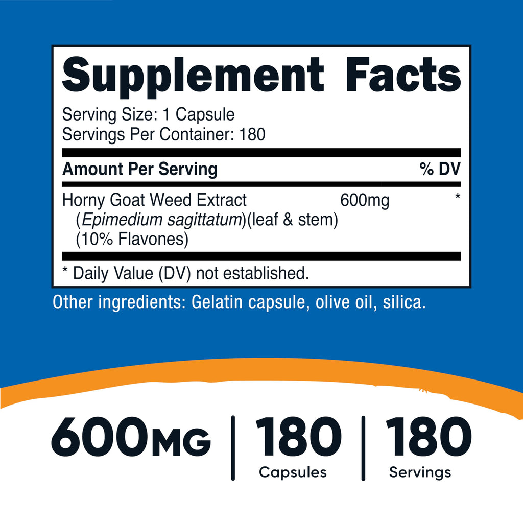 Nutricost Horny Goat Weed Extract (Epimedium) - 180 Capsules, 600mg per Capsule