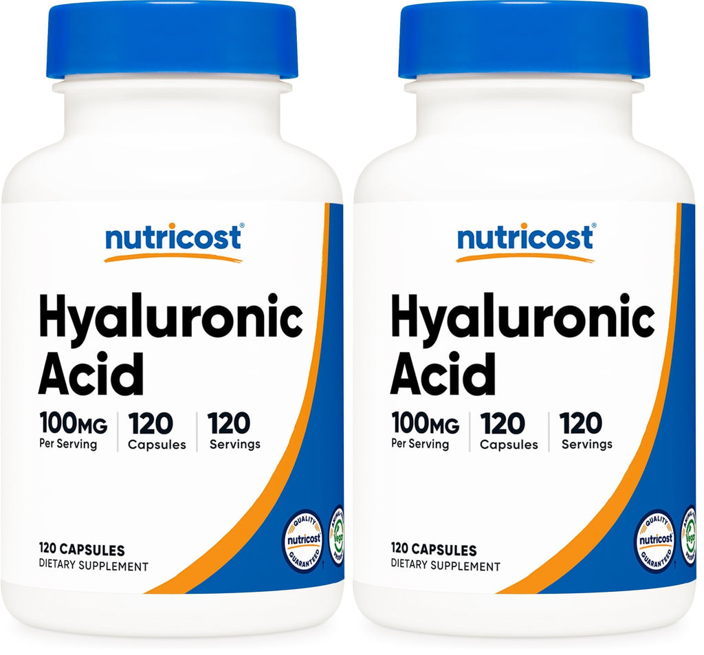 Nutricost Hyaluronic Acid 100mg Capsules – 120 Vegetarian Capsules per Bottle, Gluten Free & Non-GMO (2-pack)