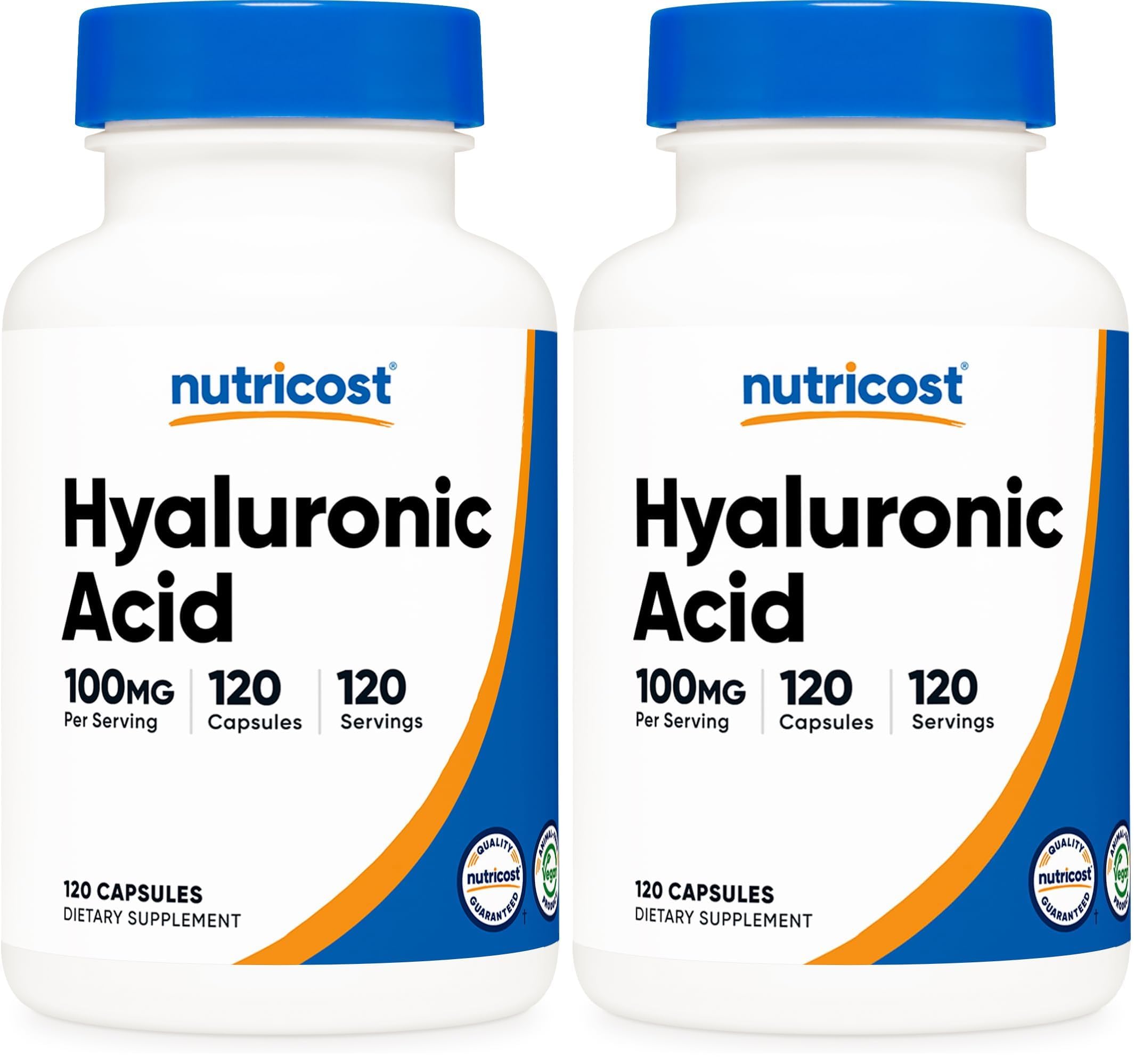 Nutricost Hyaluronic Acid 100mg Capsules – 120 Vegetarian Capsules per Bottle, Gluten Free & Non-GMO (2-pack)